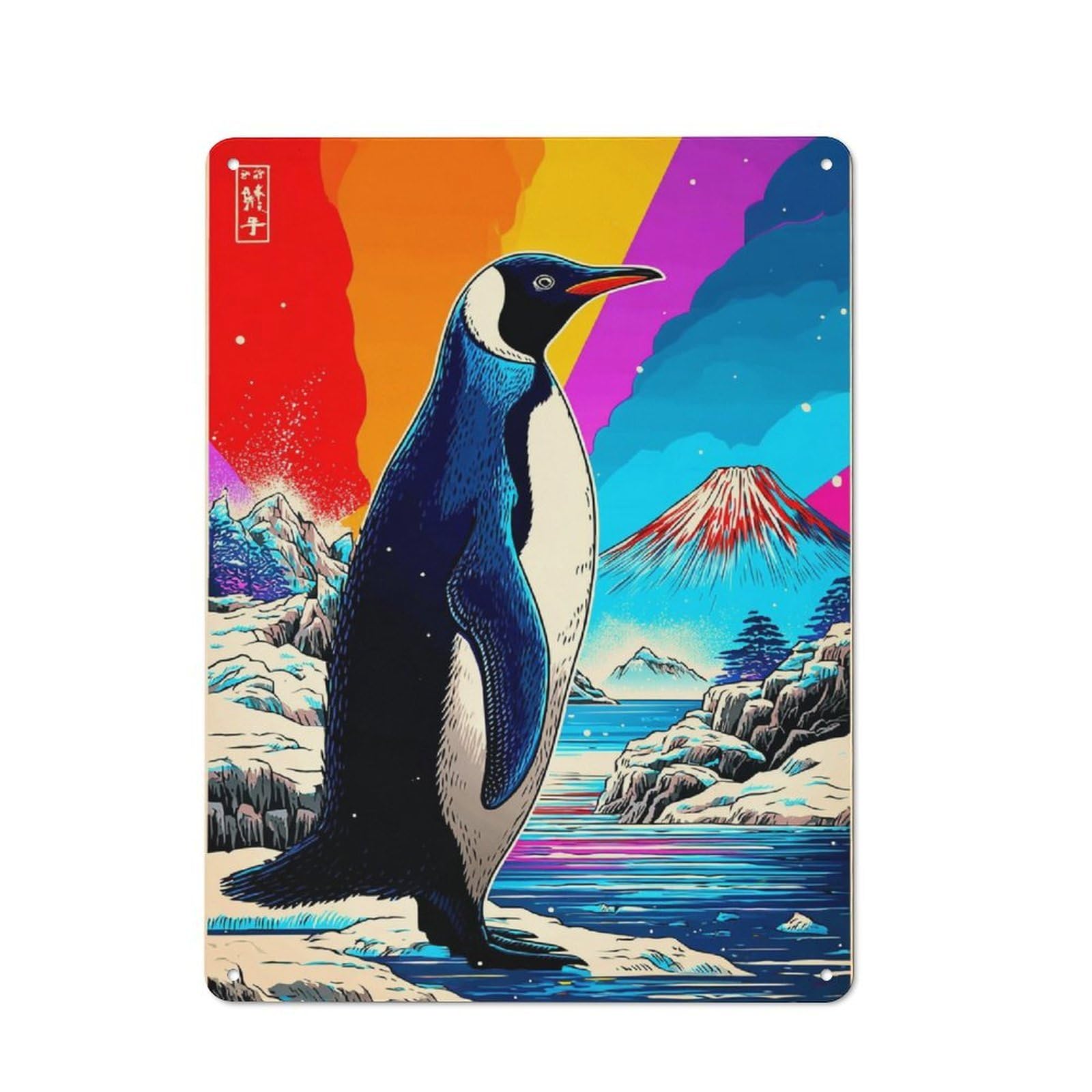 Junmoney Penguin In Japanese Landscape -1 Retro Tin Sign 40X30cm For Workshop Wall, For Home Interiors And Metal Sign Collectors