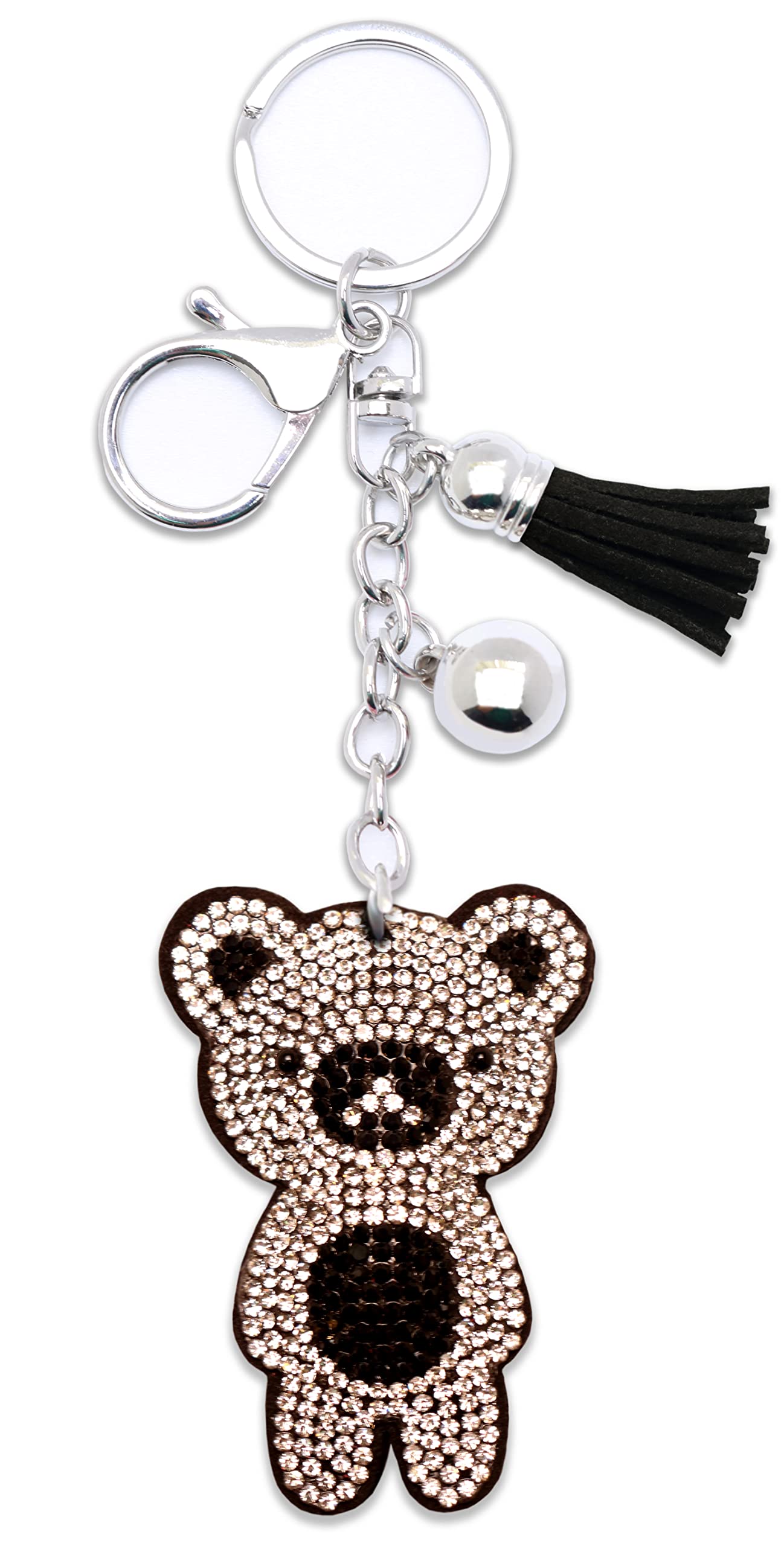AuPra Panda Teddy Bear Tassel Women KeyChain Gift Idea Lady Girlfriend Crystal Bling Clips Animal KeyRing Mum Friendship Small Surprise Rhinestone Present Home Car Bag Key Chain Ring