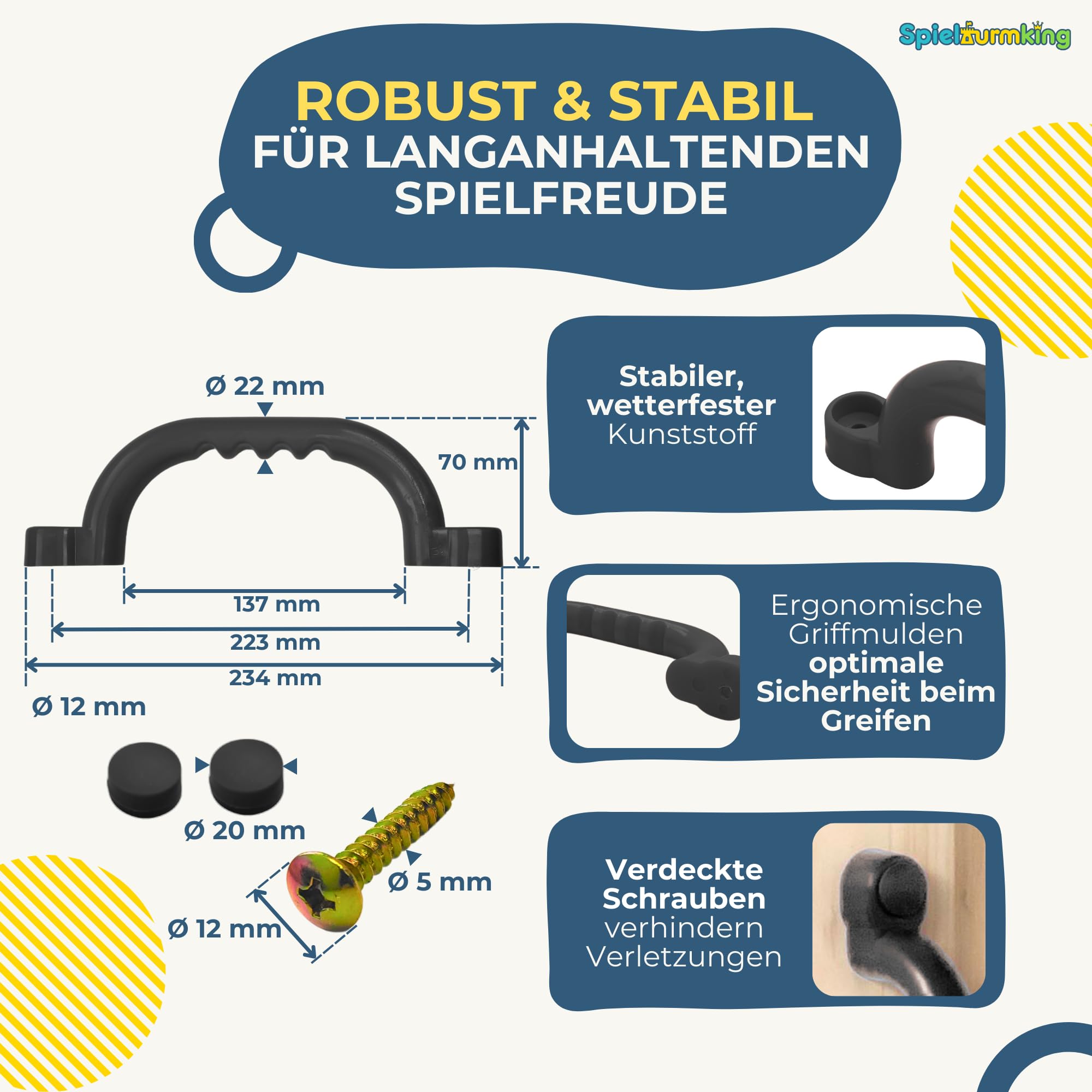 Klettergriffe Kinder Set: 5 Klettersteine Kinder in Grau | 2 Haltegriffe, Kletterwand Zubehör, Klettersteine Grau für Indoor & Outdoor Kletterspaß & Spielturm Zubehör