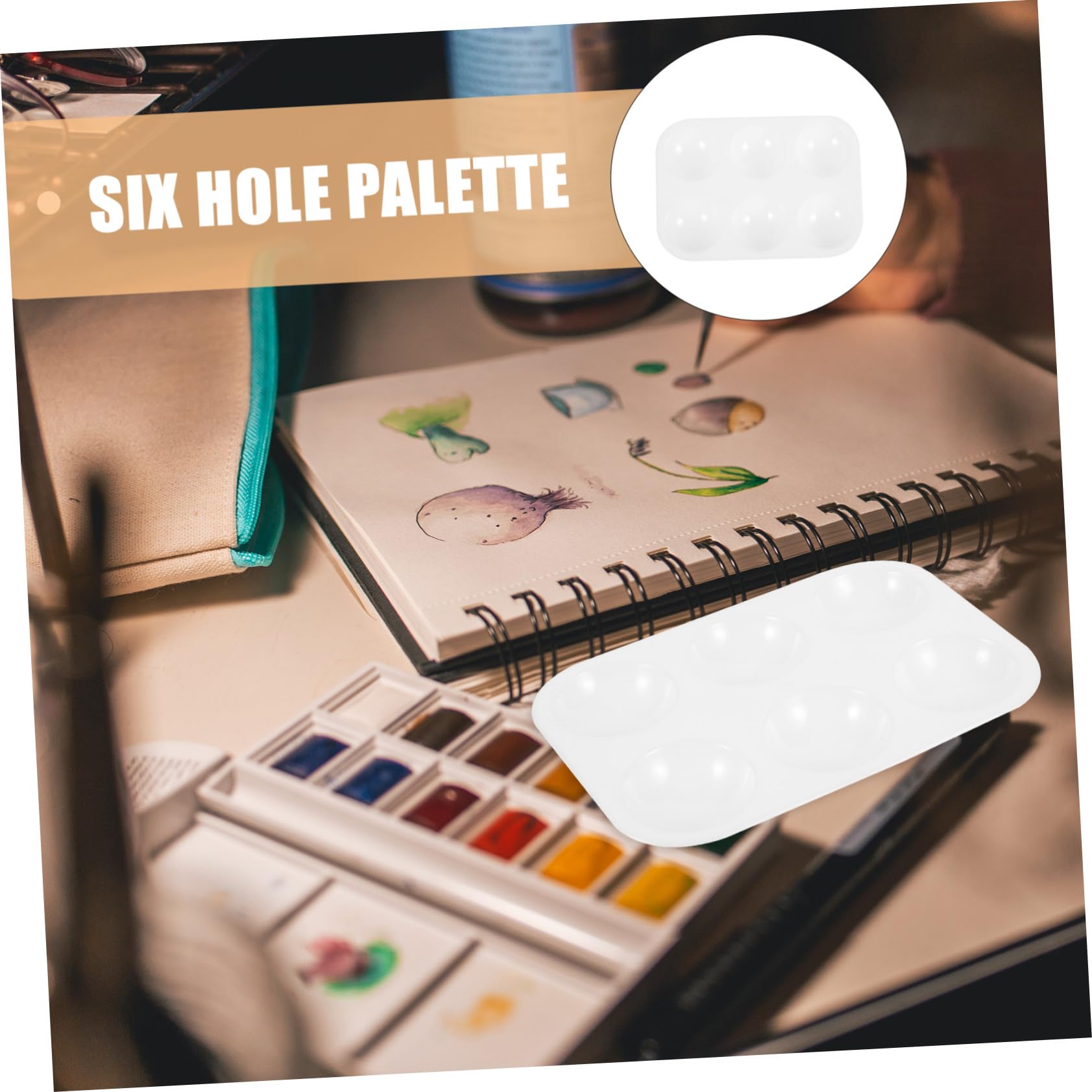 Weiße Quadratische Kunststoff Aquarellpalette mit Sechs Löchern, 12 Stück