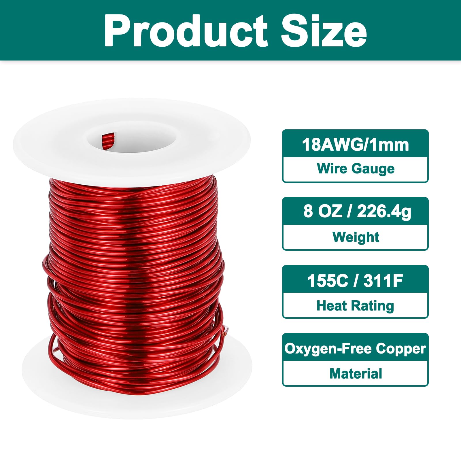 QUARKZMAN Kupferlackdraht 1mm, 18 AWG, isolierter bis 155°C Kupferdraht, Lackdraht für Transformatoren, Handwerk, Elektrik und DIY, Rot (226.4G）