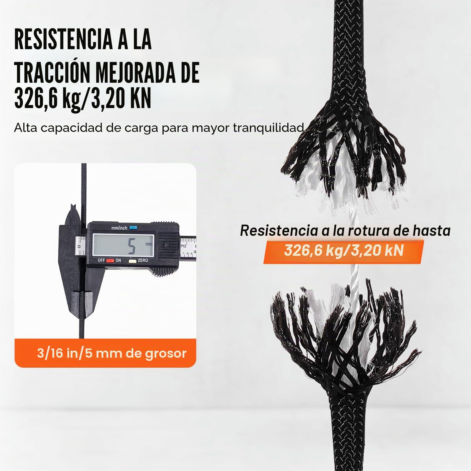 VEVOR Cuerda de Nailon Trenzado Negro, 5 mm x 76,2 m, 32 ​​hebras, 3,20 kN de Resistencia a la Rotura Cuerda de Escalada al Aire Libre para Senderismo en Roca, Camping, Columpio, Rescate en Rápel