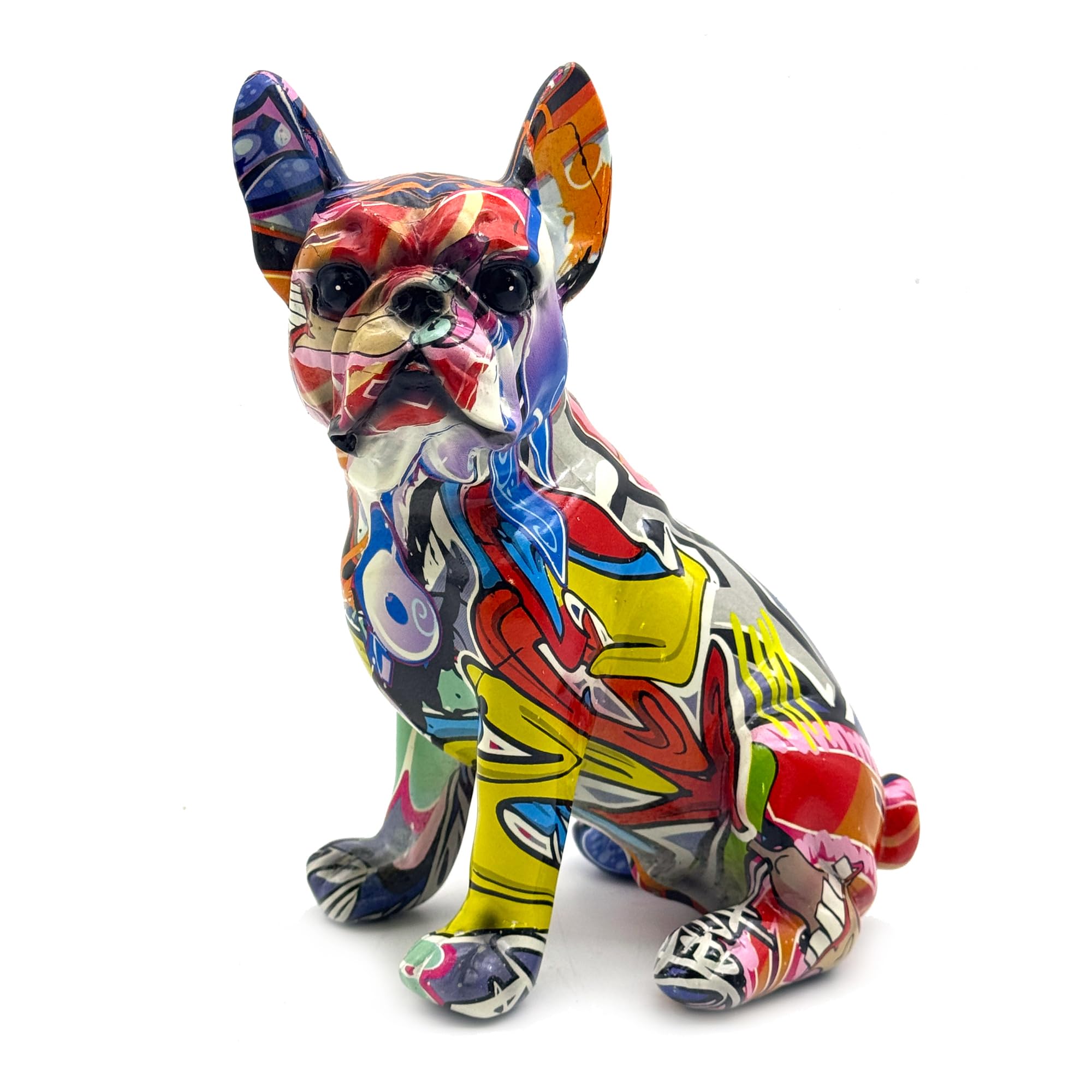 FUNSXBUG Colorful Art French Bulldog Statue Dog Figurines Sculpture Collectibles Home Office Desktop Decor Outdoor Garden Display Decoration Resin (