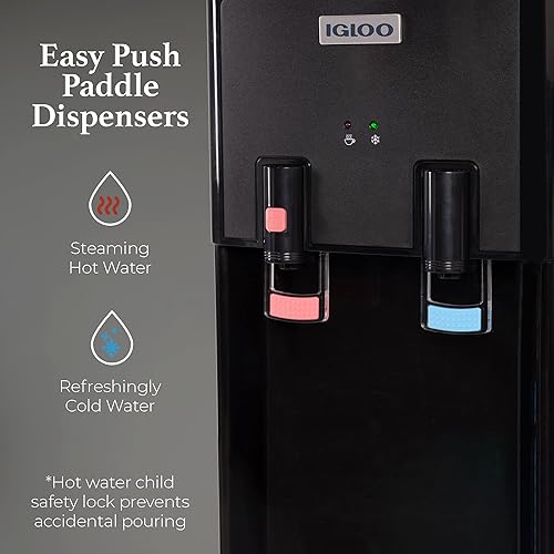 Miniatura 3 de Igloo dispensador de agua con carga superior  Dispensa agua fría y caliente  Negro y acero inoxidable, con capacidad para jarras de 3 y 5 galones,