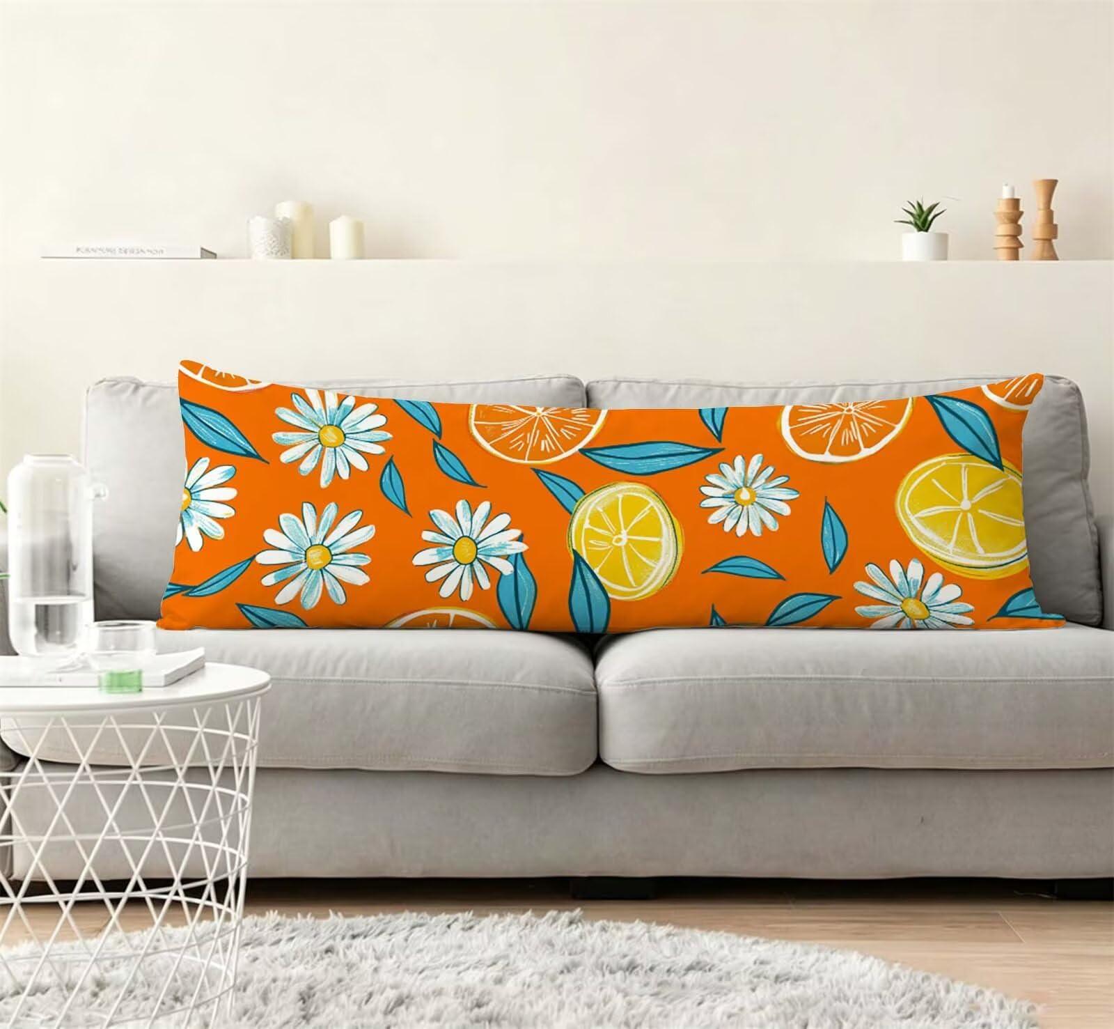 Fodera Cuscino 50 x 150 cm, Arancione-7 Velluto Copricuscini Letto, | con Invisibile Cerniera, Morbida e Traspirante, per biancheria da letto, divano, hotel, chi dorme sul fianco Fiore-4 j-77