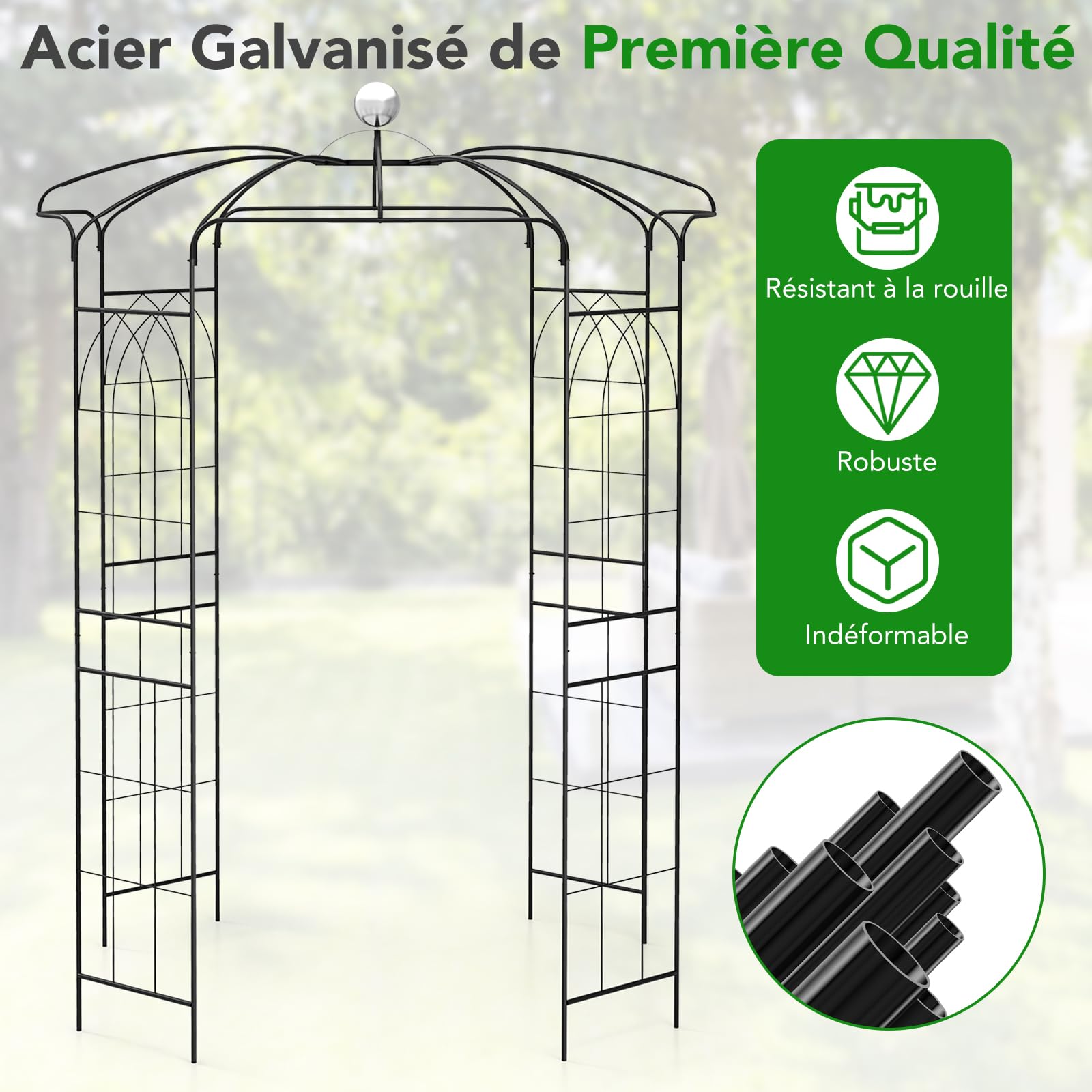 GOPLUS Arche de Jardin Forme de Cage à Oiseaux, Treillis Plantes Grimpantes 286 x φ 206 cm, Crochet de Suspension, Arche Rosier Décoration de Fête, Cérémonie de Mariage, Charge 10KG Noir