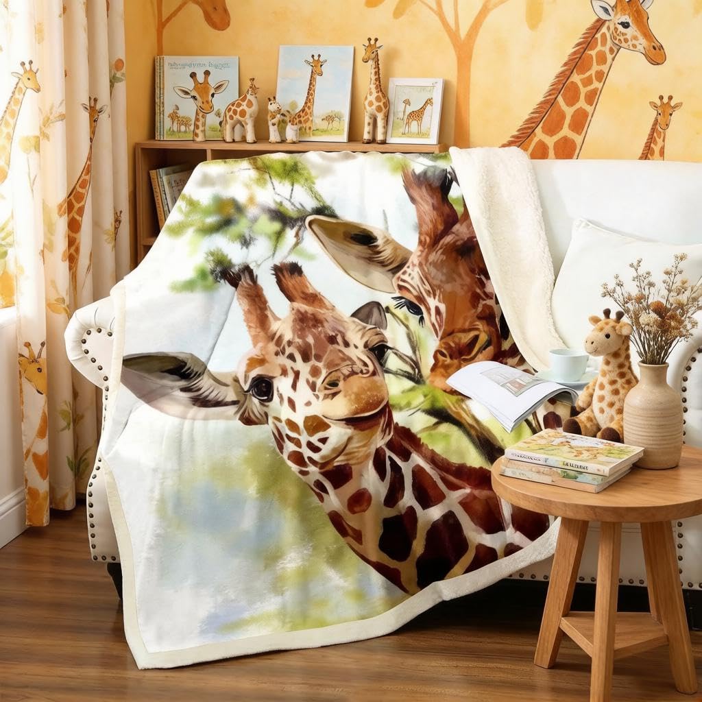 Loussiesd Giraffe Zoo Animal Fleece Blankets for Kids Boys Girls Teens Safari Wild Plush Blanket Wildlife Nature for Chair Office s 40x50 Inch