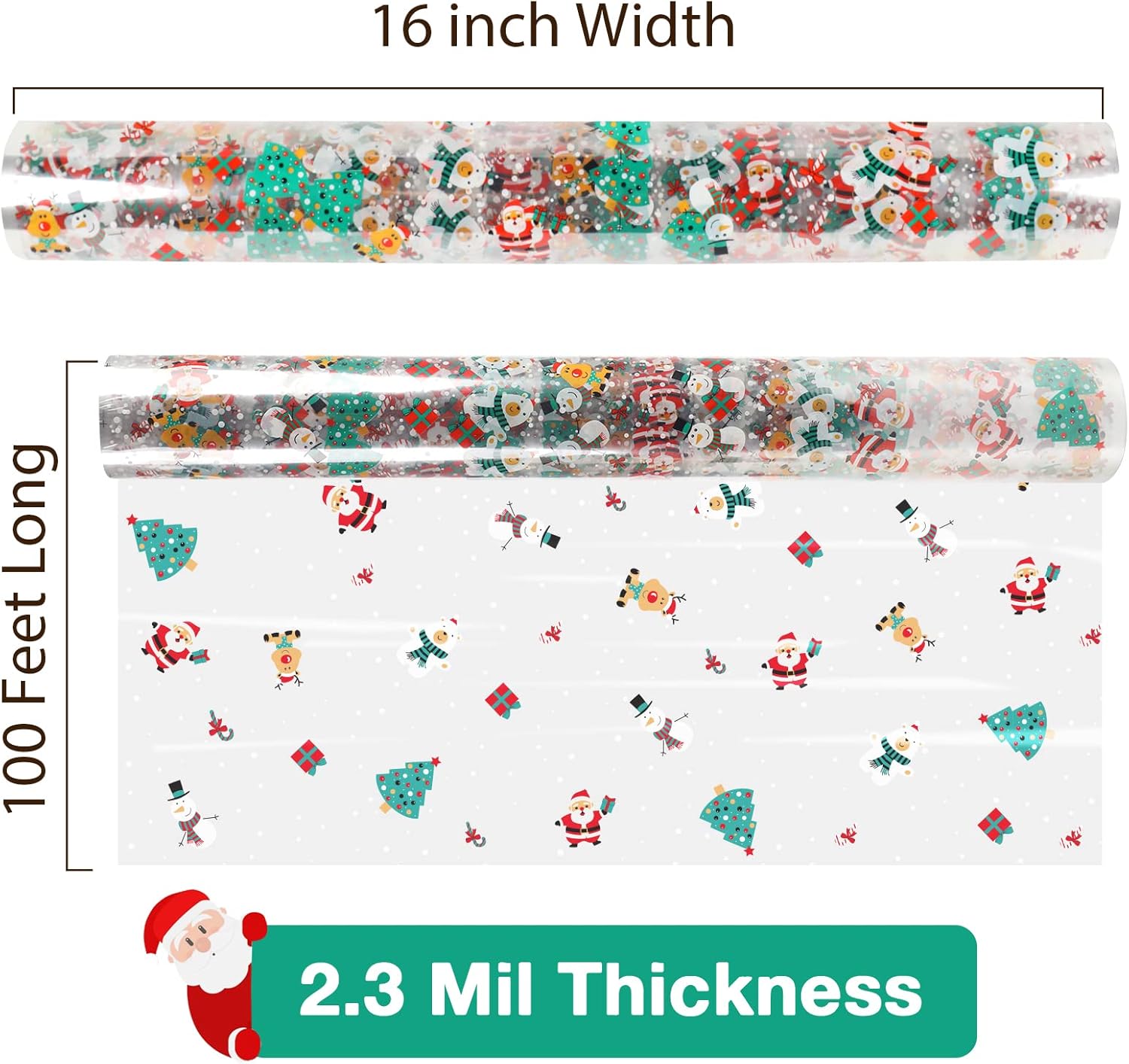 Christmas Cellophane Wrap Roll Crystal Clear with Christmas Designs 100’X 16” Christmas Cellophane for Wrapping Gifts, Baskets and Xmas Decor : Health & Household