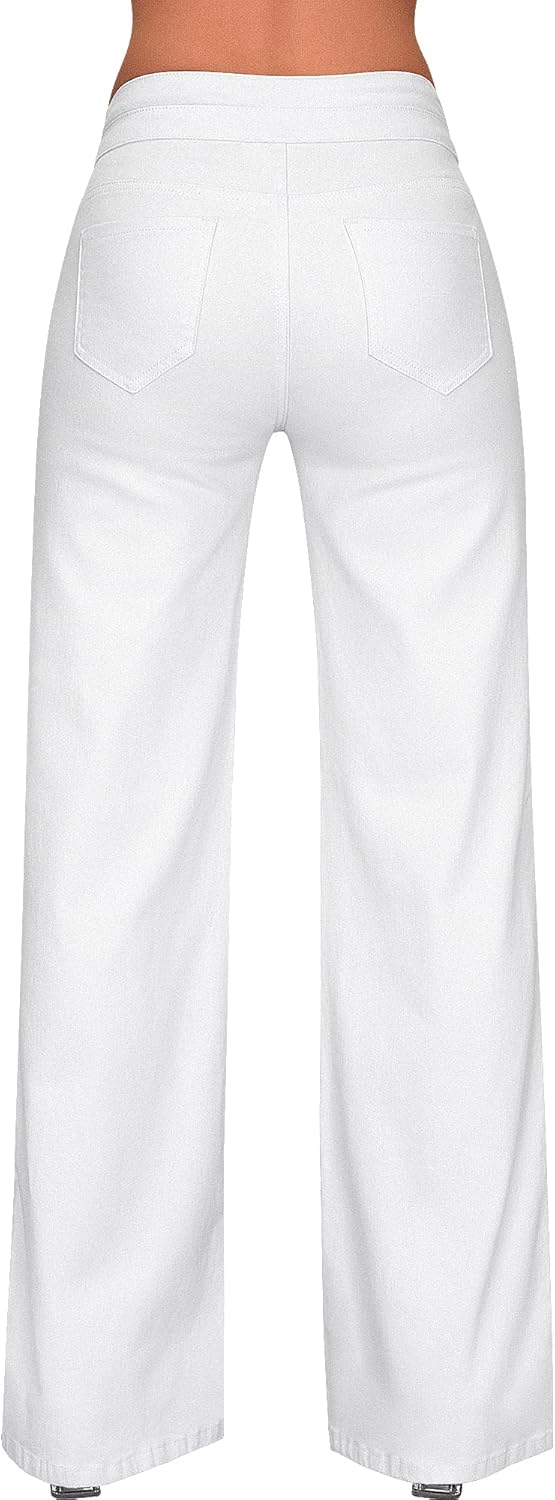 roswear Stretchy Loose Jeans for Women Wide Leg High Waisted Baggy Denim Distressed Pants - Image 2