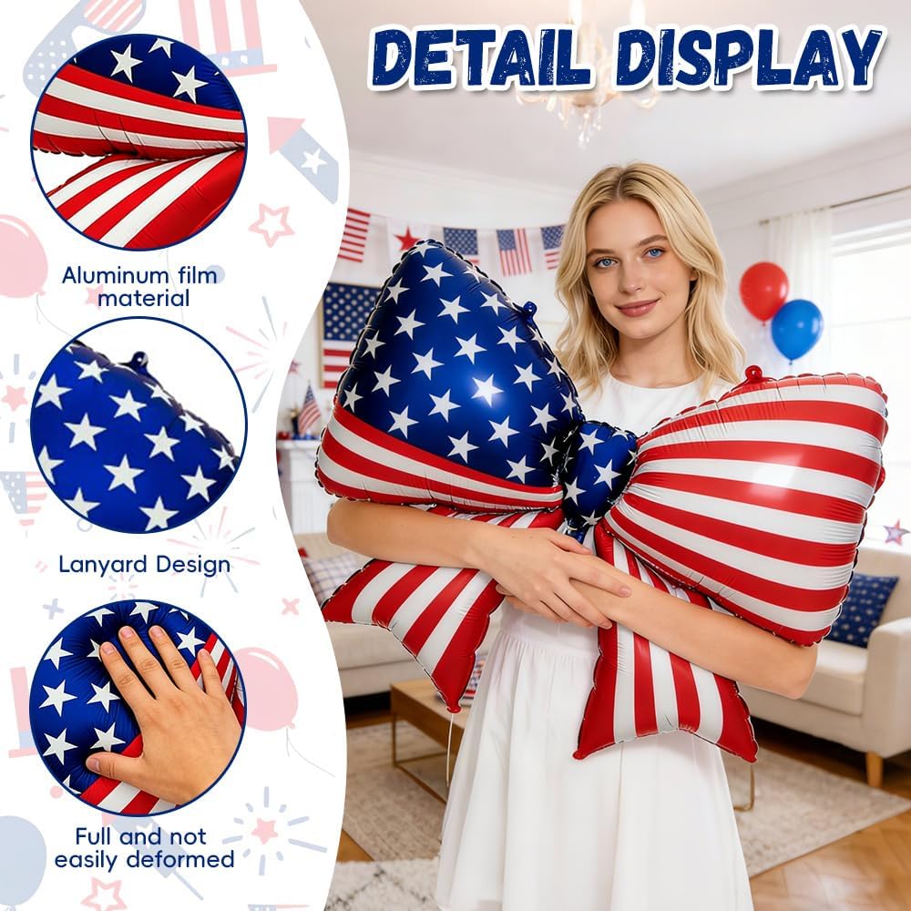 2 PCS Patriotic Bow Foil Balloons, 4th of July American Flag Decorations image 3