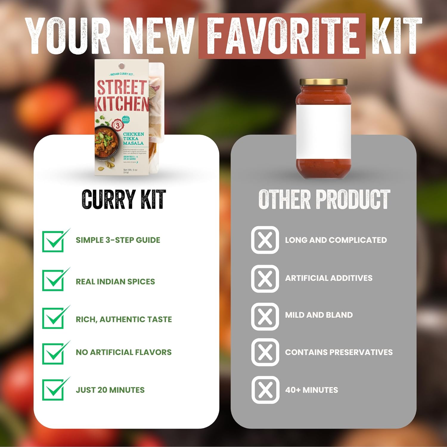 STREET KITCHEN Chicken Tikka Masala Sauce - Indian Simmer Curry Sauce - Authentic Indian Food Scratch Kit - No Artificial Additives - 255g (4 Pack)
