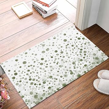 Sage Green Polka Dot Door Mat, Non Slip Bathroom Rugs, Modern Art Abstract Watercolor Dot Absorbent Floor Mats, Washable Runner Rug Indoor Doormat for Front Door Entrance, Patio 18"x30"