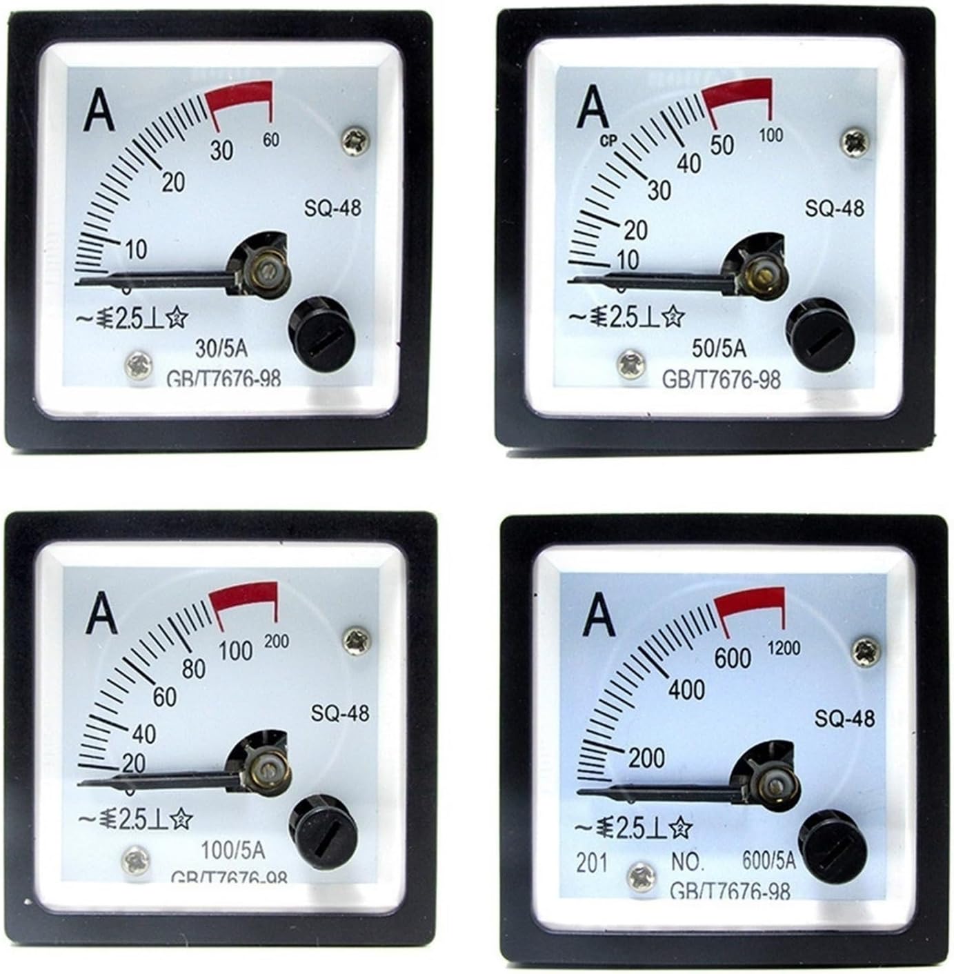 MOBYAT SQ-48 AC Ampere Meter 2 Times Overload Type 1A 5A 10A 20A 50A 100/5A 600/5A 800/5A Range Analog Ammeter Gauge Panel 48x48mm 1Pcs (Color : 1A)