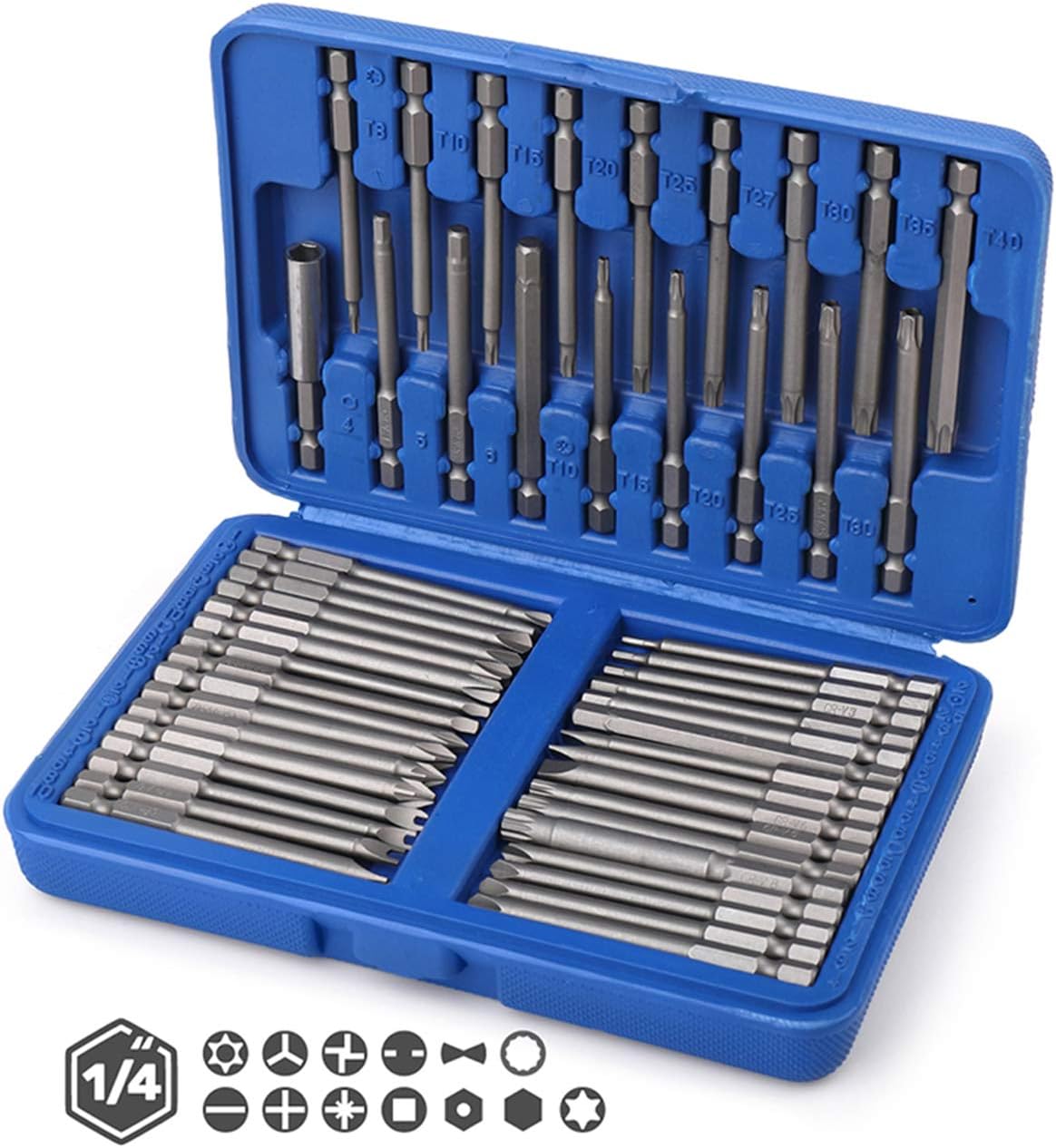 50Pcs Screwdriver Bit Set, 3” Chrome Vanadium Steel Tamper-Proof Bits and Magnetizer Set, Magnetic Screwdriver Bit Set with Case, Hex, Star Bits, Square, Spanner Bits for Assembling Furniture