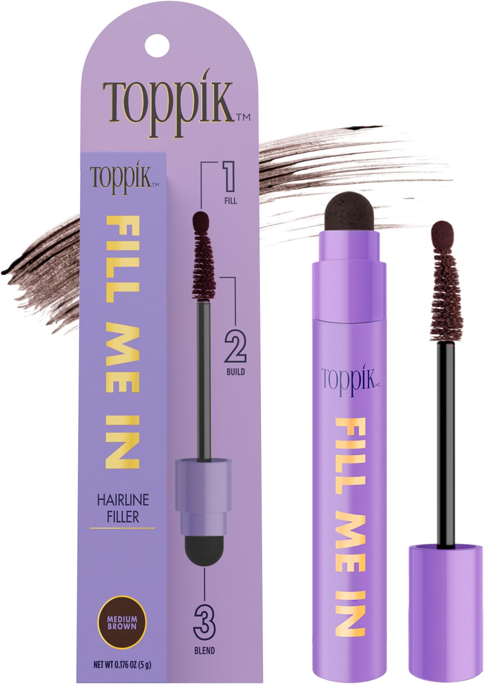 Fill Me In Hairline Filler, Hair Color Root Touchup, Hair Fibers Wand, Fills In Thinning Hairline, Hair Styling Product, 0.176 oz (5 g) Medium Brow
