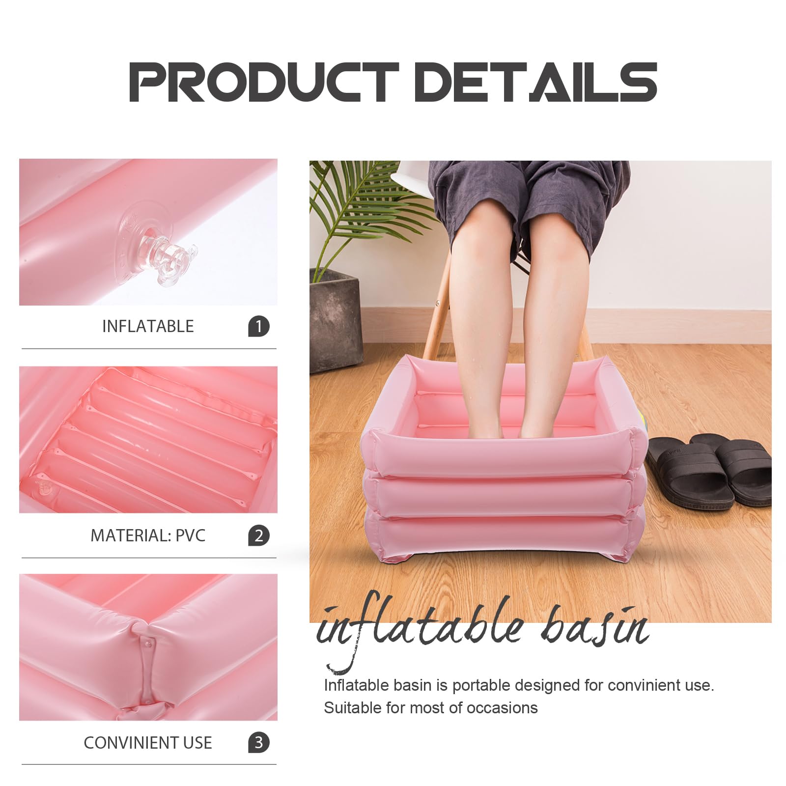 Healeved Inflatable Foot Cleaning Container Portable Foot Soaking Basin with Drain Hole 12 Inch Soft PVC Wash Tub for Travel Family Patient Care - Image 4