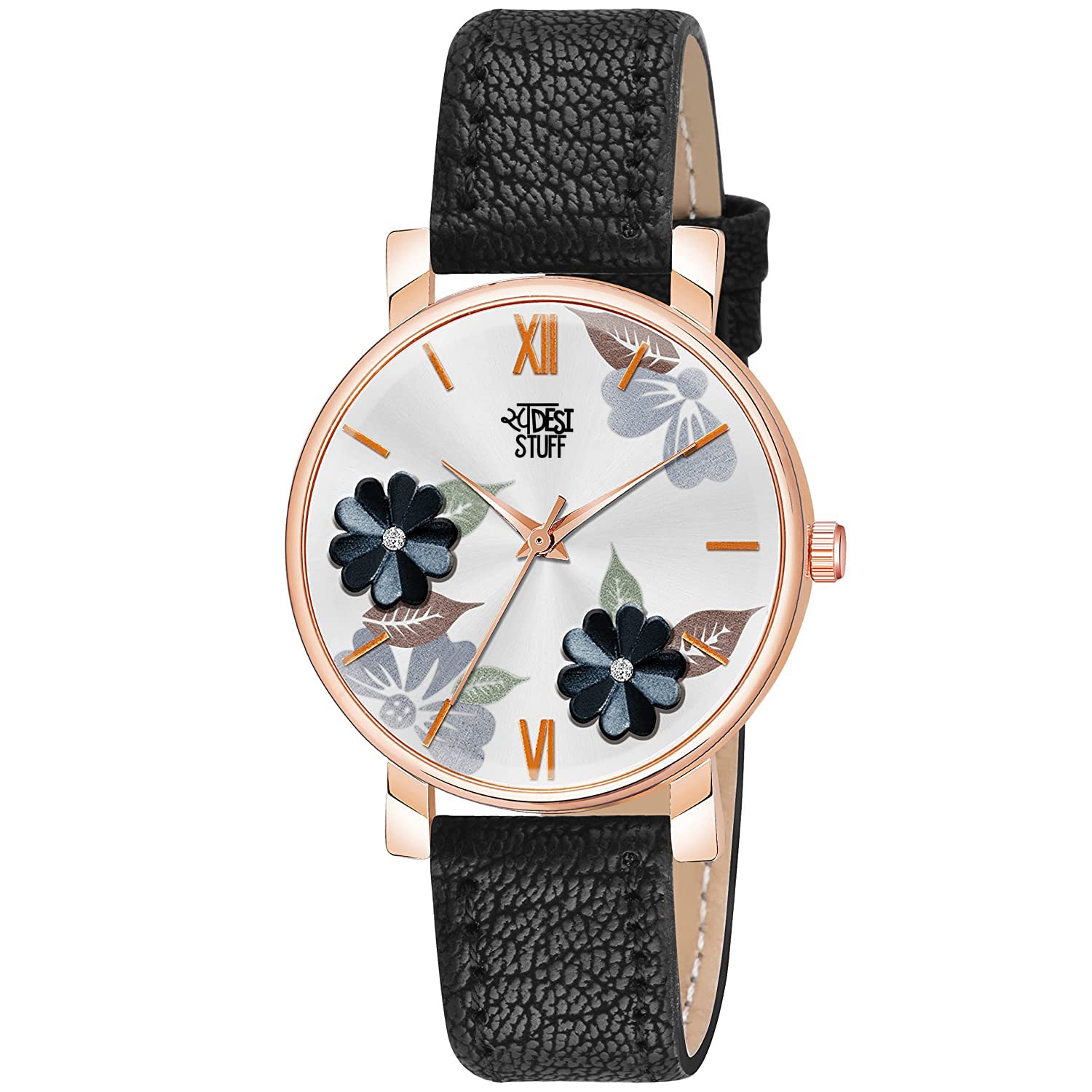 SWADESI STUFF Blue Color Flower Dial Premium Leather Strap Analog Watch for Women and Girls (B0B1BXTR5F) Amazon Price History, Amazon Price Tracker