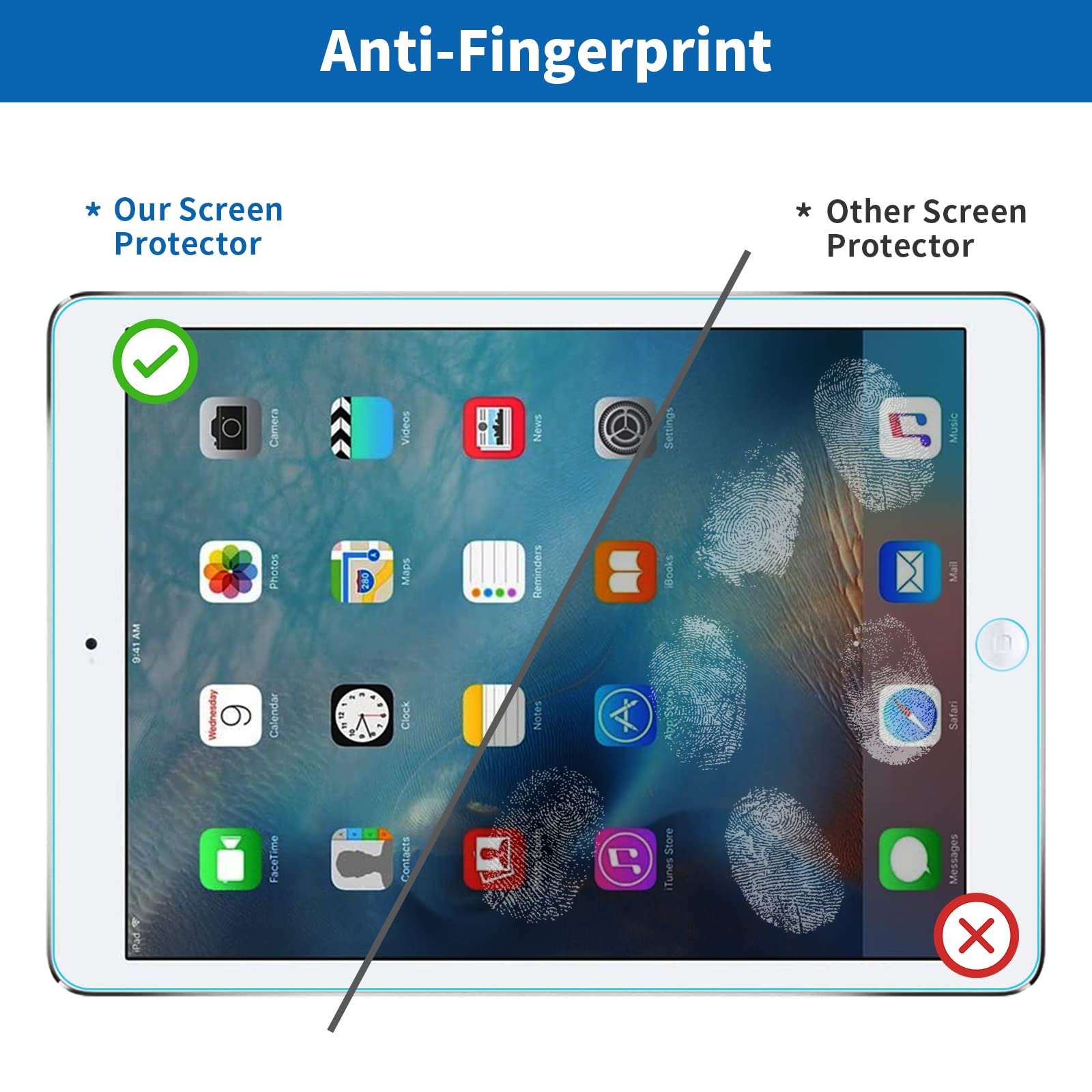 Whioltl Folia ochronna na ekran do iPada (9,7 cala, model 2018/2017, 6. / 5. generacji), iPad Air 1, iPad Air 2, iPad Pro 9,7 cala, 99,99% HD przejrzystość szkło hartowane osłona przyjazna dla skóry, odporna na zarysowania, olejoodporna