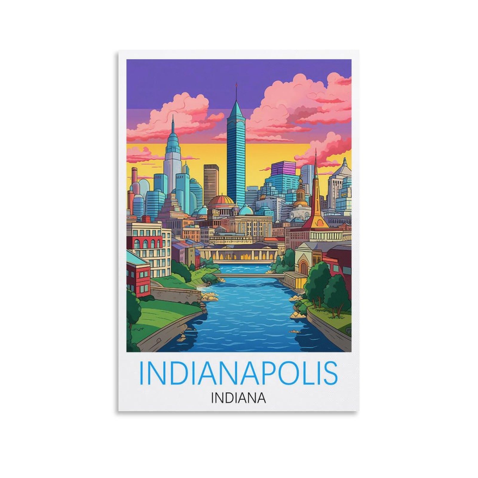 Indianapolis Indiana Vintage Travel Poster 24x36inch(60x90cm) Canvas Art Prints Picture Wall Art Painting for Living Room Bedroom Office Decor
