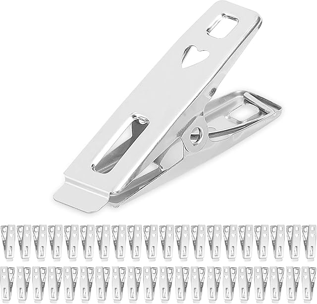 Juibao 40 Stainless Steel Clothes Pegs Metal Laundry Clips Windproof Rust Free Clothespins with Strong Clamp for Washline Bathroom Towels, Socks, Food Sealing
