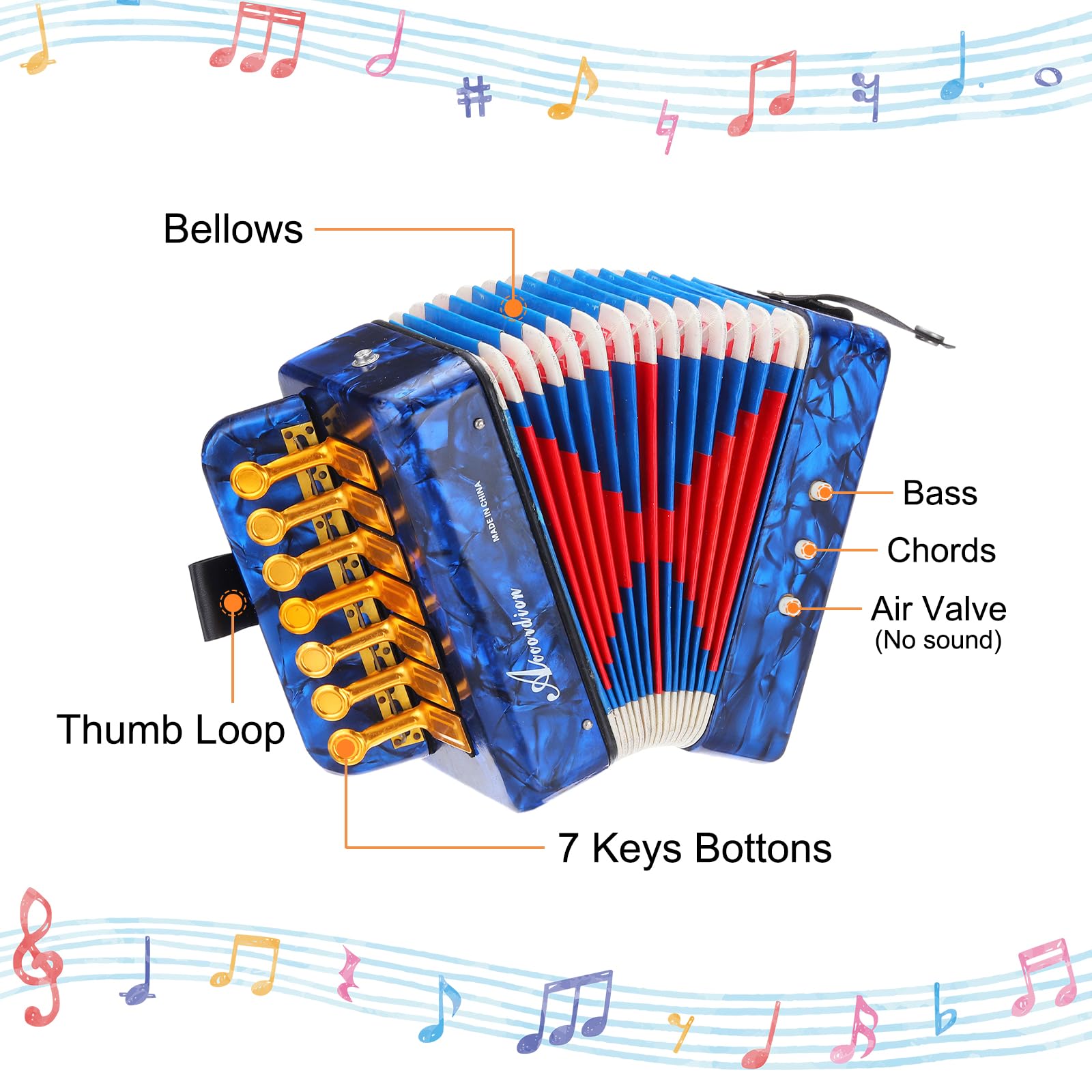 QUARKZMAN Fisarmonica, 10 Tasti Fisarmonica Mini Strumento Musicale Leggero per Adulti Principianti Educativo, Blu Navy