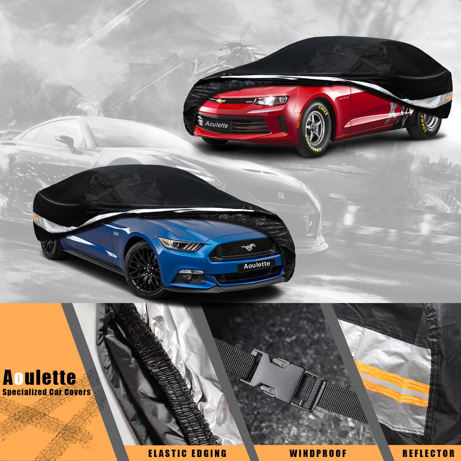 Aoulette Car Cover Waterproof All Weather for Automobiles, Universal Fit Ford Mustang, Chevrolet Camaro, Audi A4/A5, Toyota Camry Solara, Hyundai Sonata, vw Passat etc. (Fit Sedan, 185