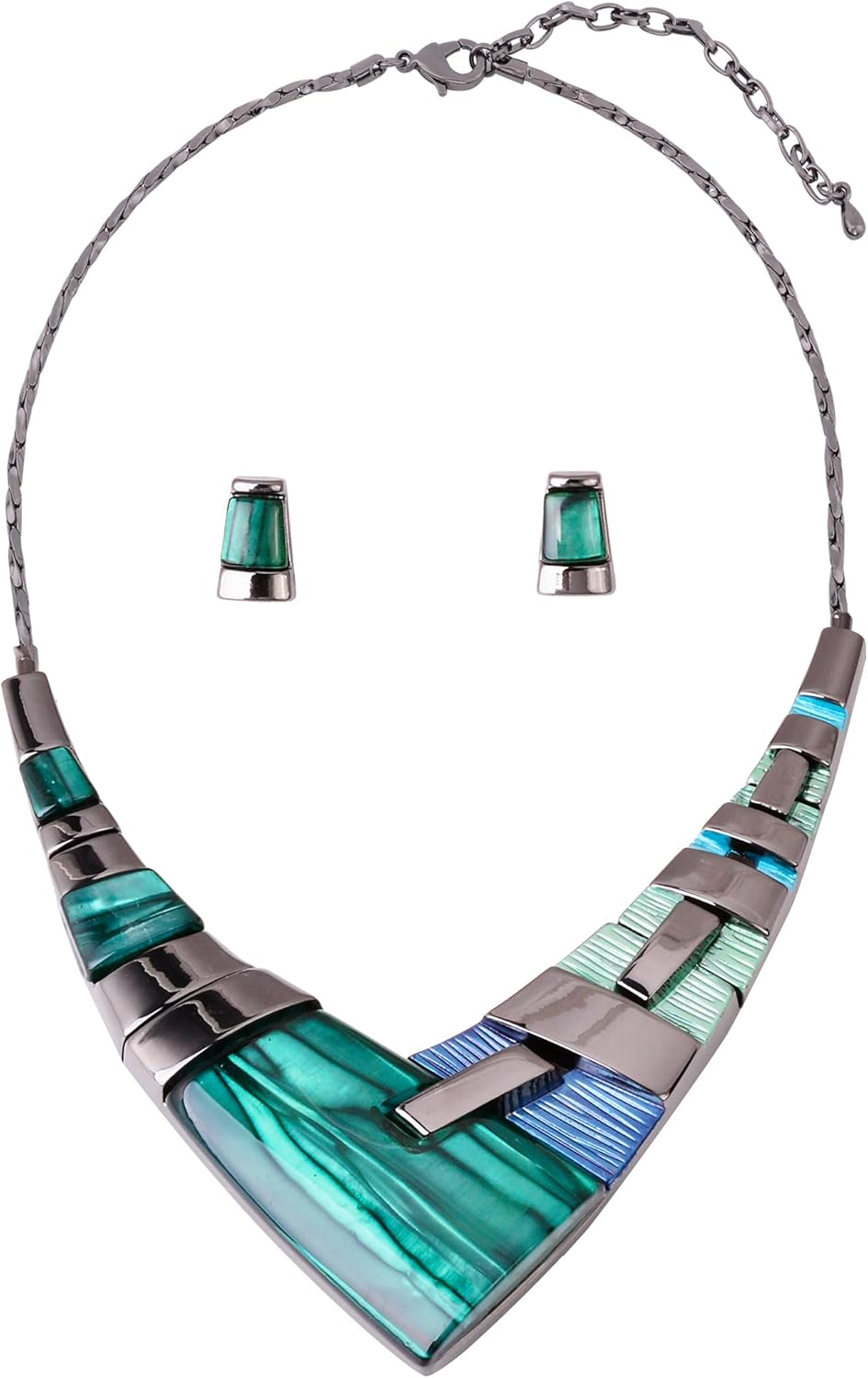 Vintage V-Shaped Choker Chunky Bib Statement Necklace and Earrings Sets for Women Bridal Wedding Dinner Prom Jewelry