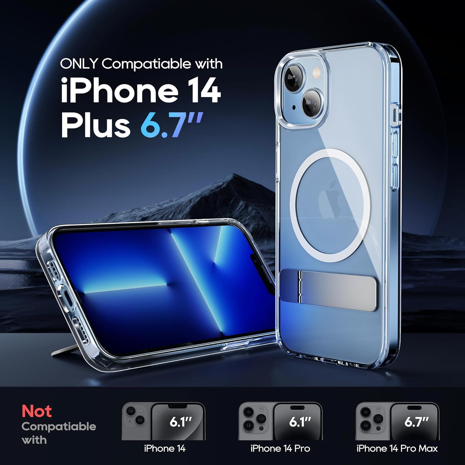 Magnetic Case for iPhone 14 Plus Case with Screen Protector, (with Slim Kickstand + Camera Protector) Compatible with Magsafe Shockproof Translucent Matte Cases Phone Case Cover 6.7Inch, Clear - Image 2