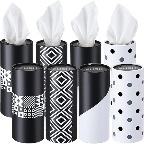 Eaasty Paquete de 8 soportes para cilindros de pañuelos de automóvil con servilletas faciales, pañuelos de viaje a granel para portavasos de