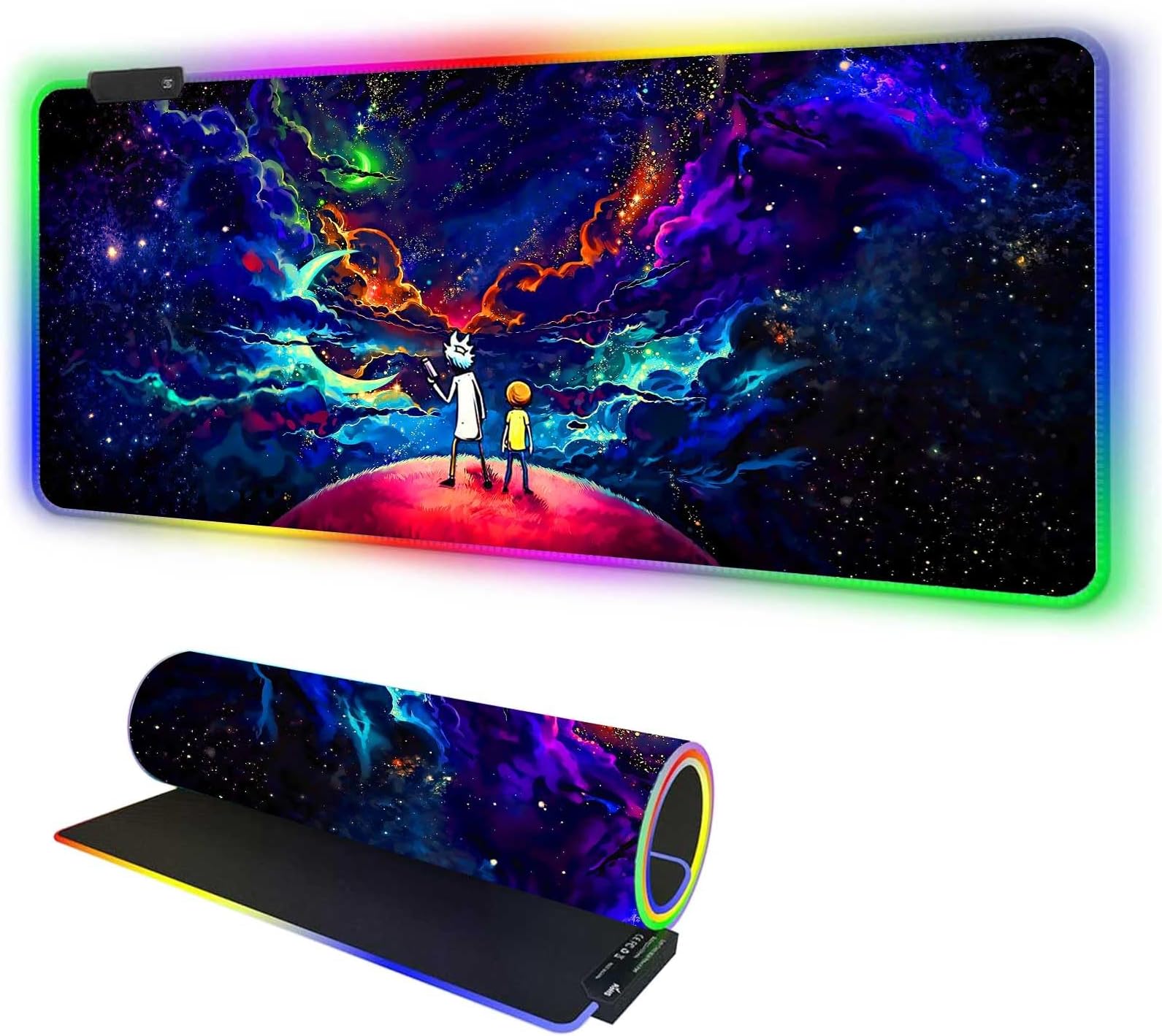 Anime Mouse Pad RGB Night Sky Space Stars,12 Light Modes-Non-Slip Rubber Base Mousepad-Textured Cloth-Long Glowing Laptop Desk Pad,Computer Keyboard and Mice Combo Pads Mouse Mat 31.5x15.7 in