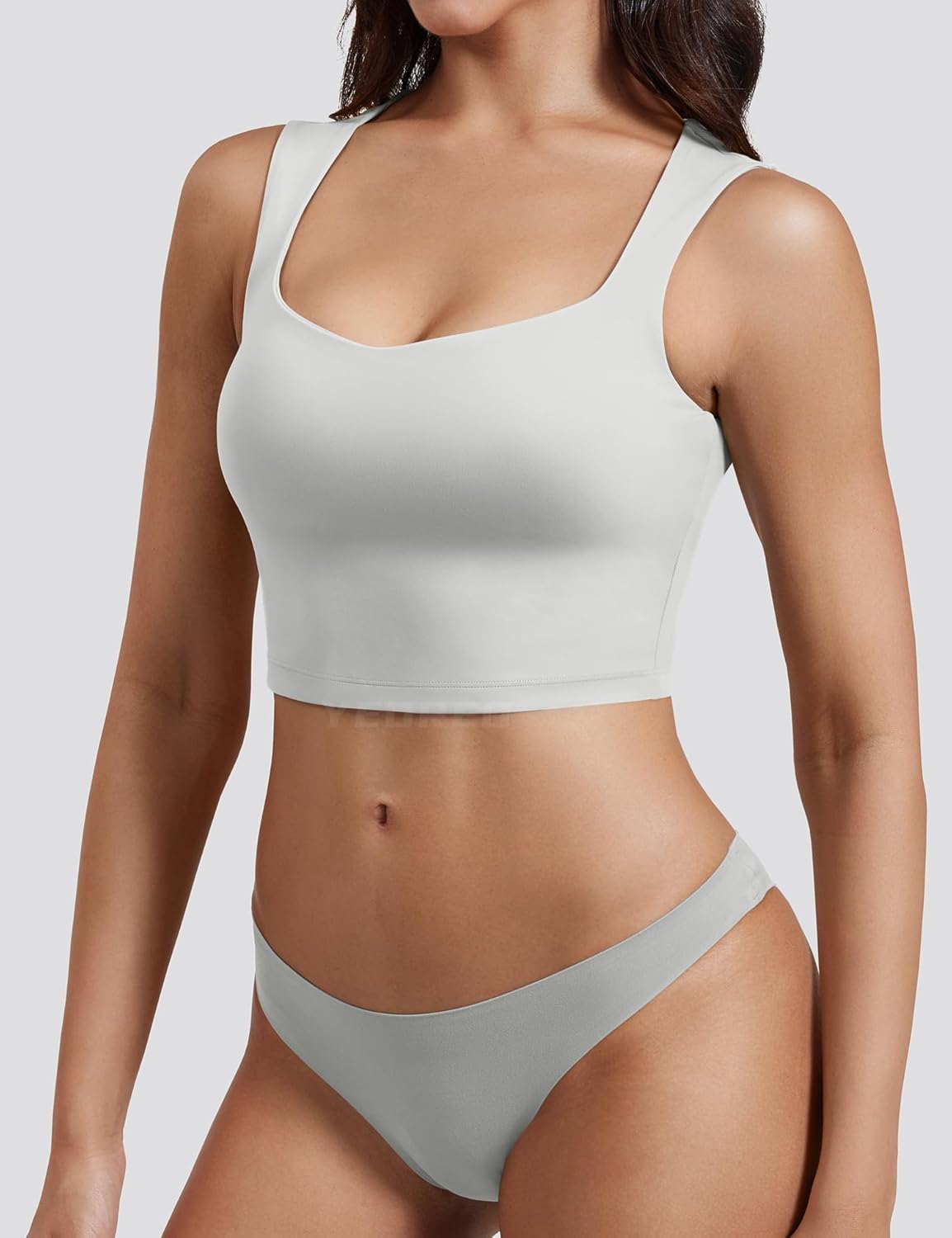 YEOREO Workout Top for Women Sleeveless Square Neck Sport Crop Top Built in Bra Tank Top Athletic Gym Cami Heart Collar - Image 2