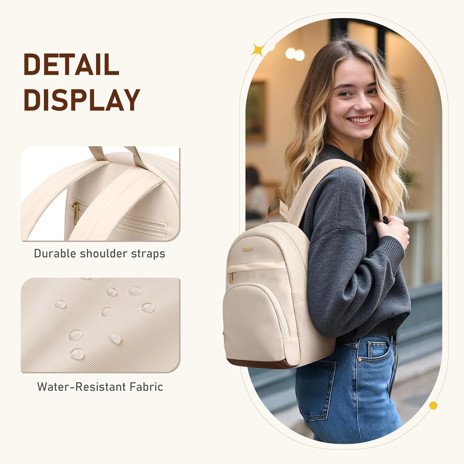 TENSTAR Mini Backpack for Women Stylish Convertible Back Pack Purse, Light Weight Daypack Purses Daily Backpack Cute Bookbag for College Travel, Apricot - Image 2