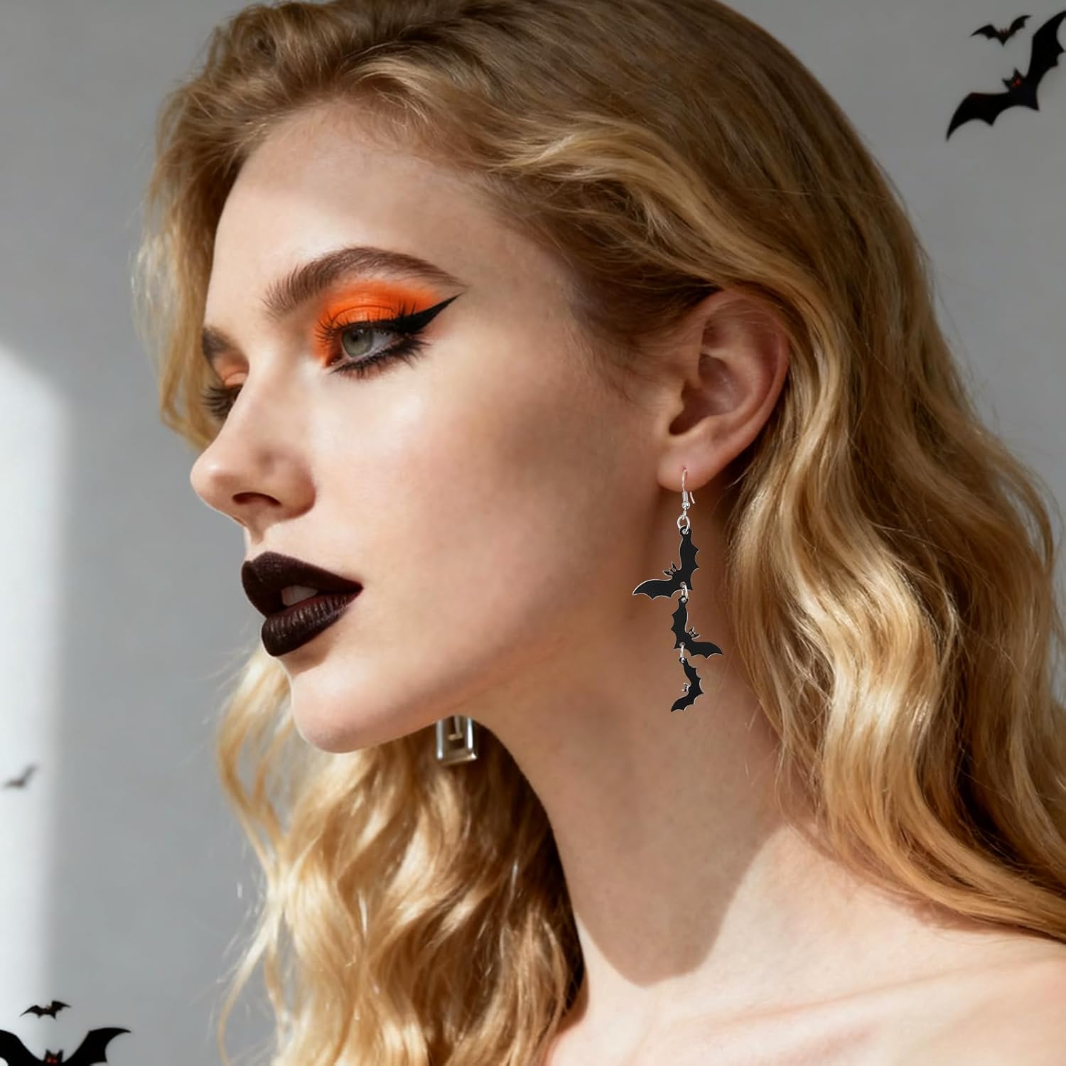 Halloween Earrings Set - 6 Styles Spooky Dangle Earrings for Women (Bat, Spider, Skull, Ghost, Pumpkin & Flame Designs) - Asymmetric Acrylic Gothic Costume Jewelry with Gift Box - Fun Trick or Treat Party Accessories - Image 3