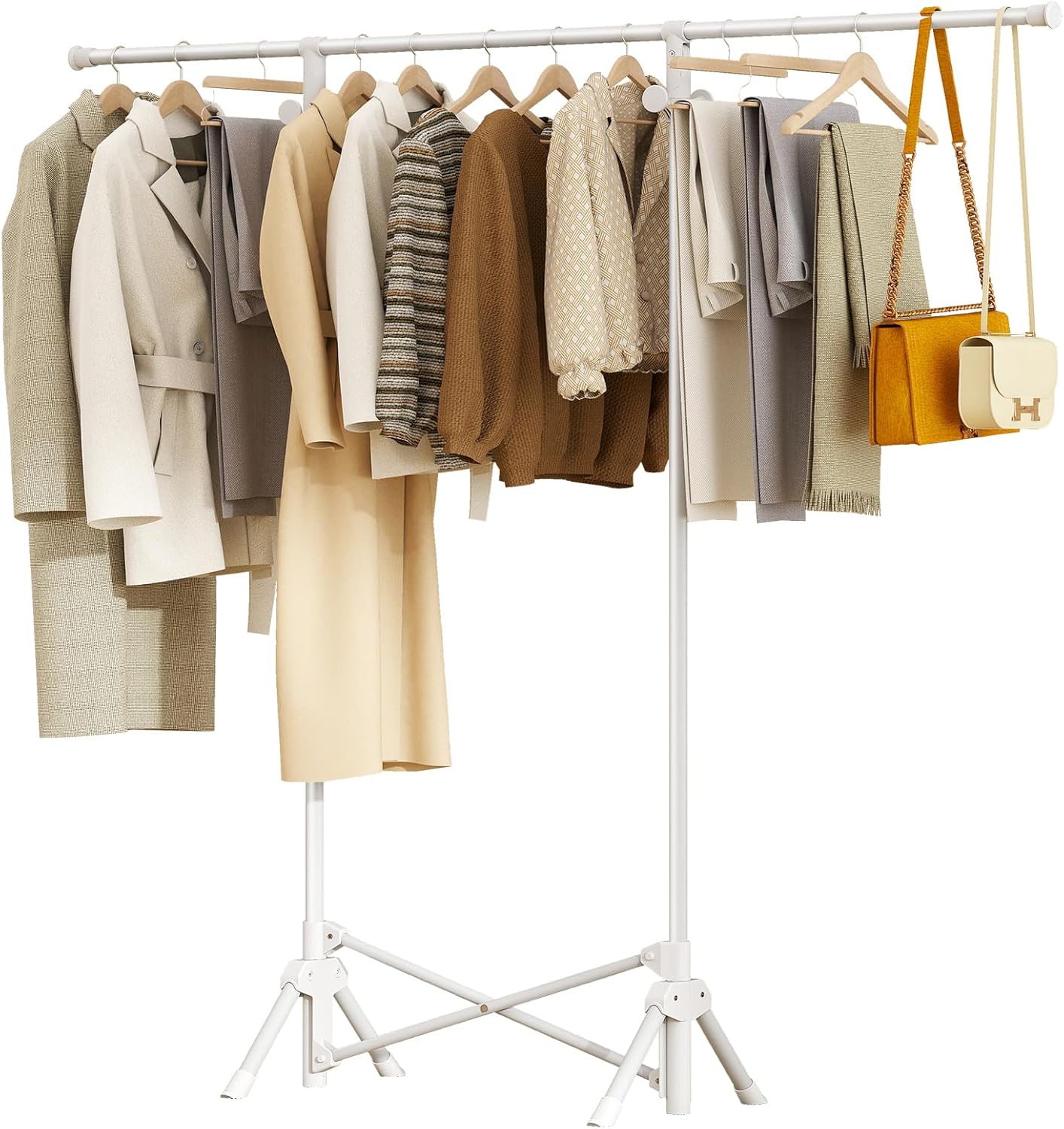 clothing garment rack,foldable portable clothes rack,stainless steel adjustable clothing racks for hanging clothes,heavy duty clothes rack load 450 lbs, read to use,white