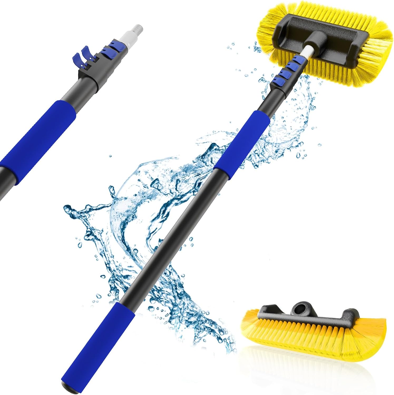 18Ft Reach Car Wash Brush with Long Handle, Car Cleaning Brush 12-Inch Soft Bristles, 3-12Foot Aluminium Telescoping Pole for Scratch-Free Cleaning RV, Car, Boats, Truck, Floors, Solar Panels 12FT