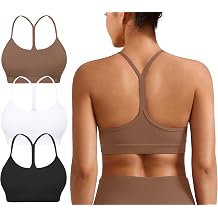 MIRITY Padded Y-Back Sports Bra for Women - Racerback Low ImpactYoga Workout Top with Spaghetti Strap Pack of 3