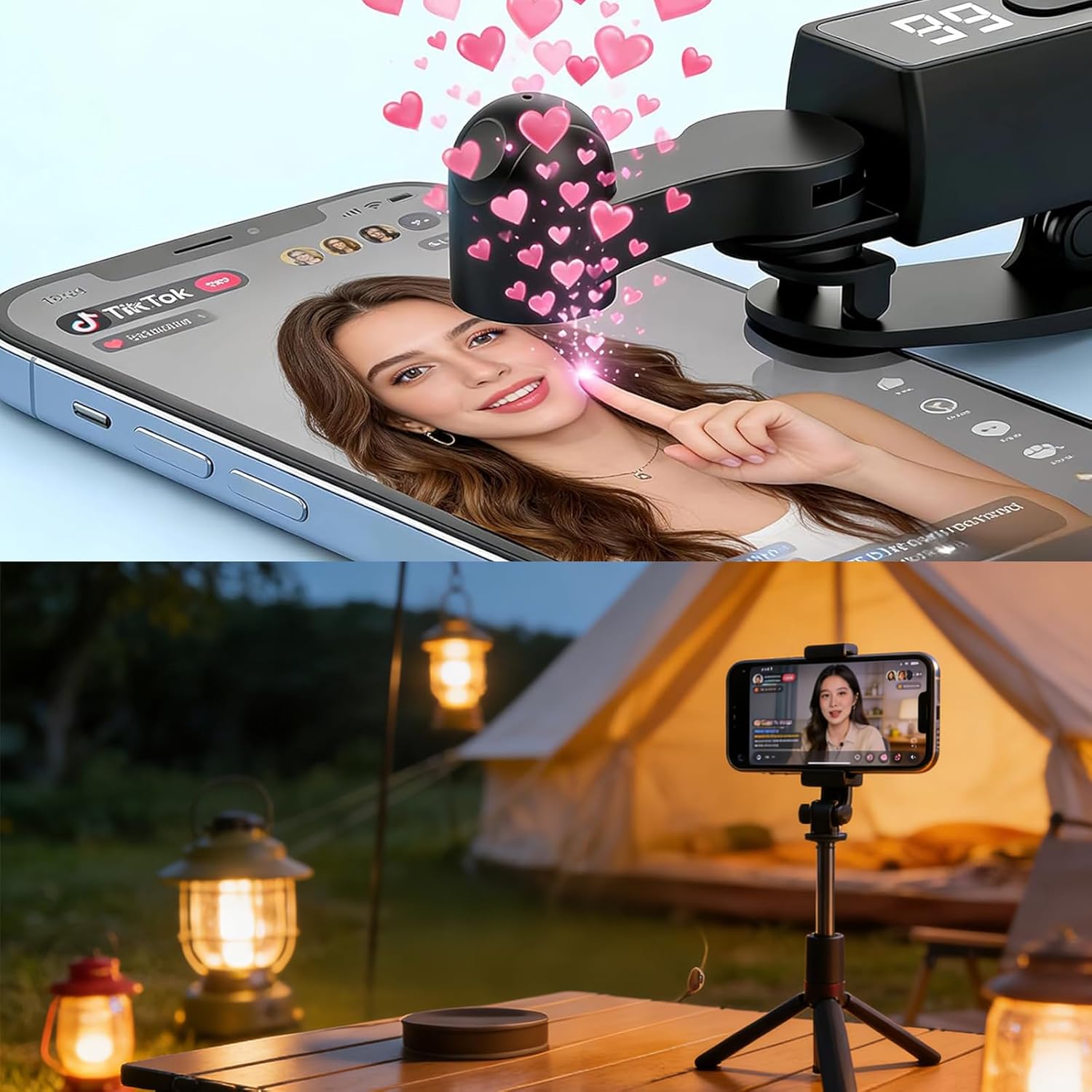 Tiktok Tapper for iPhone Android, Auto Touch Device with 107 Adjustable Speed, Rechargeable Instant Clicker for Live Stream Likes Social Media Tasks (Pink+Pink)