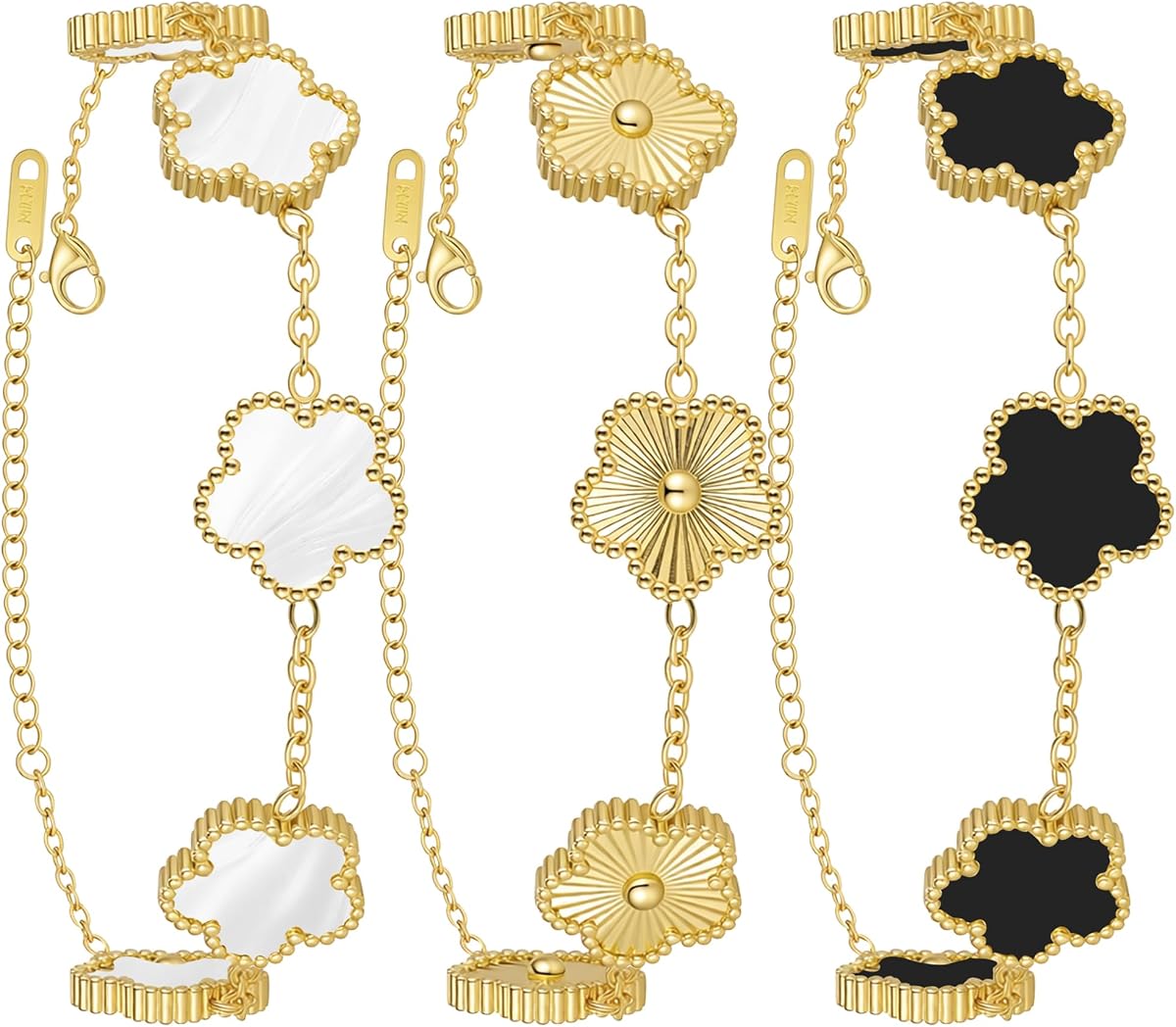 18K Gold Plated Four Leaf Clover Bracelet for Women | Adjustable Stainless Steel Lucky Clover Bracelet, Hypoallergenic Jewelry Gift for Women, Mom, Wife, Girlfriend