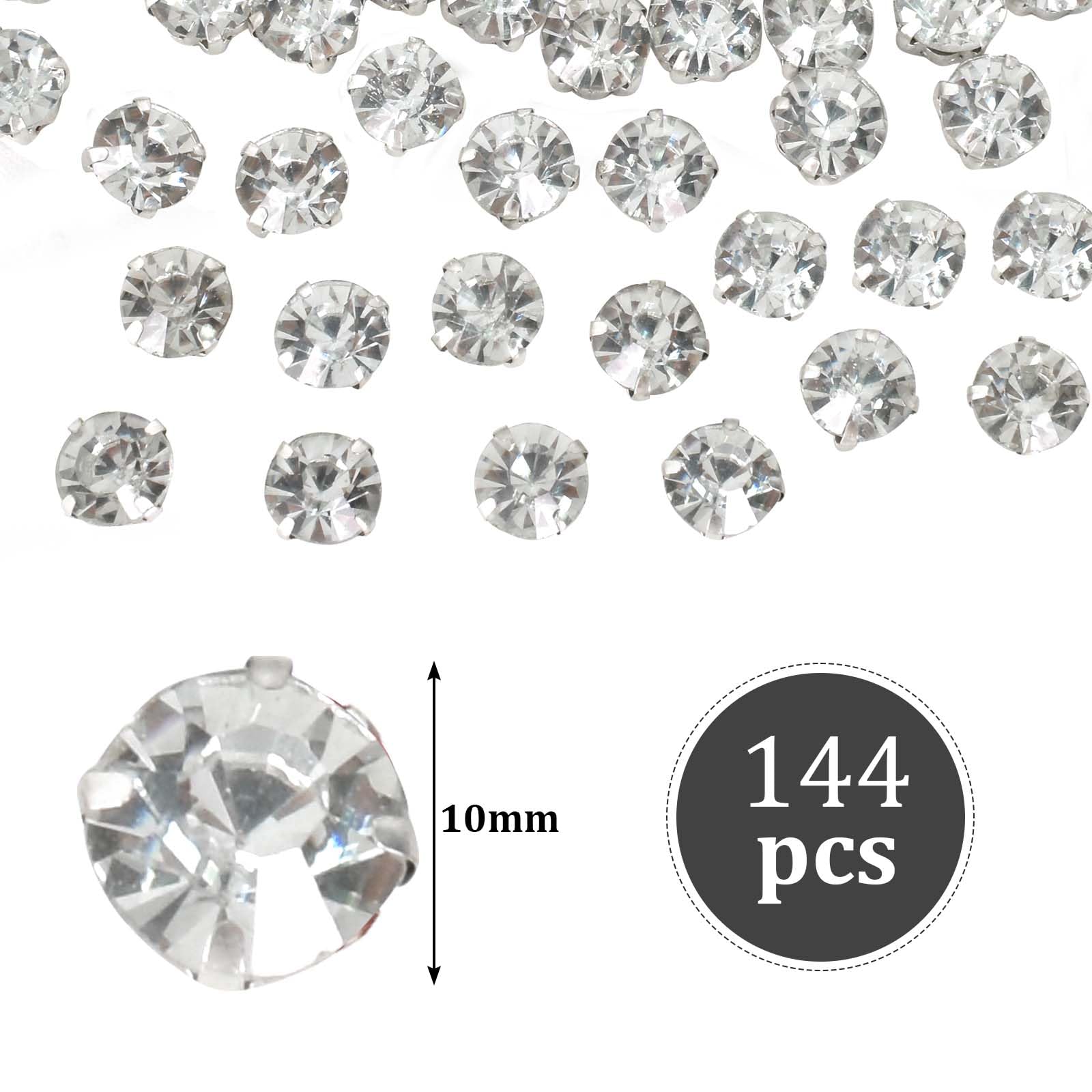Strass à Coudre 10mm - Lot De 144 Pièces - Verre Transparent à 8 Trous - Pour Robes, Bijoux, Déco DIY