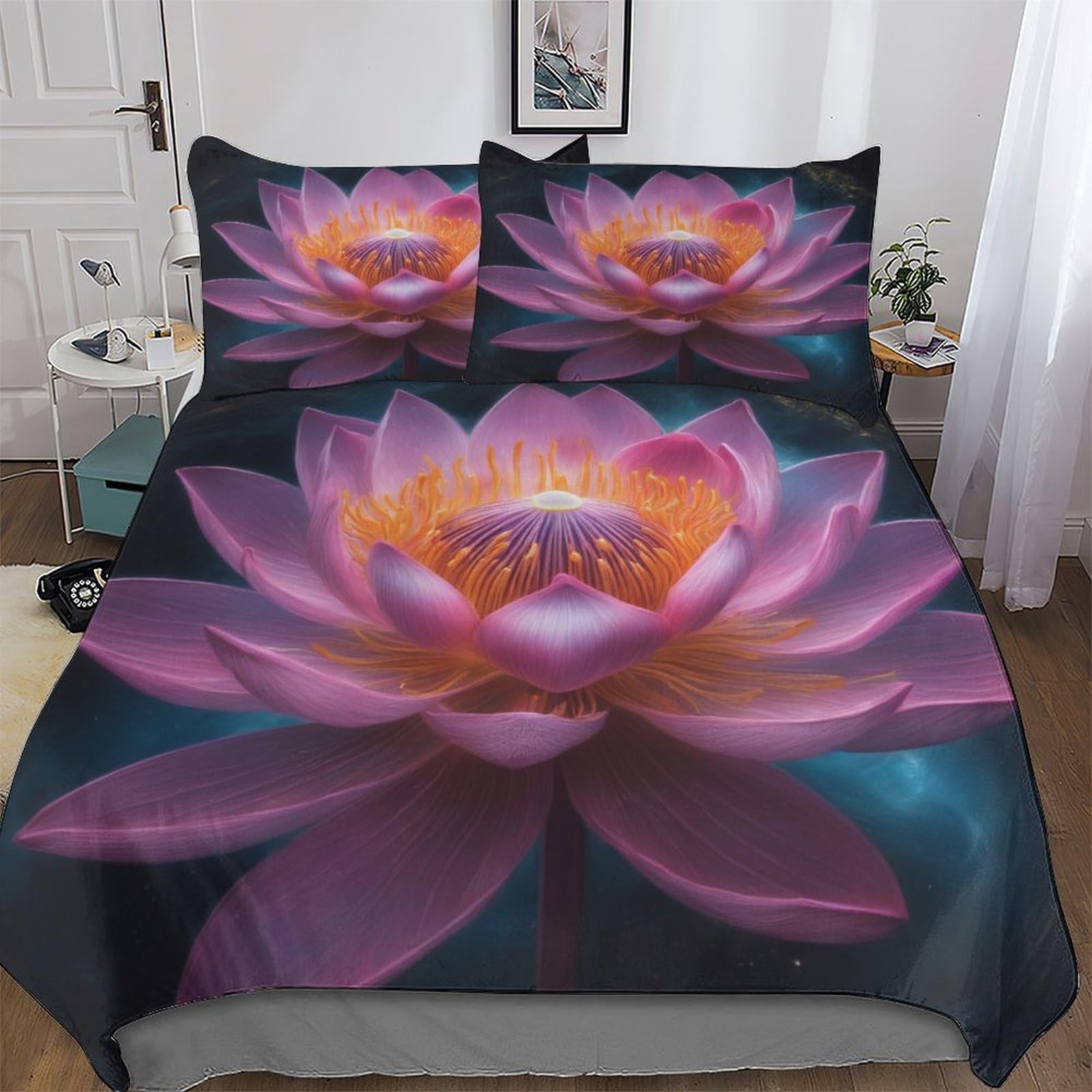 Housse de couette lotus pour literie king size hypoallergénique et facile à laver