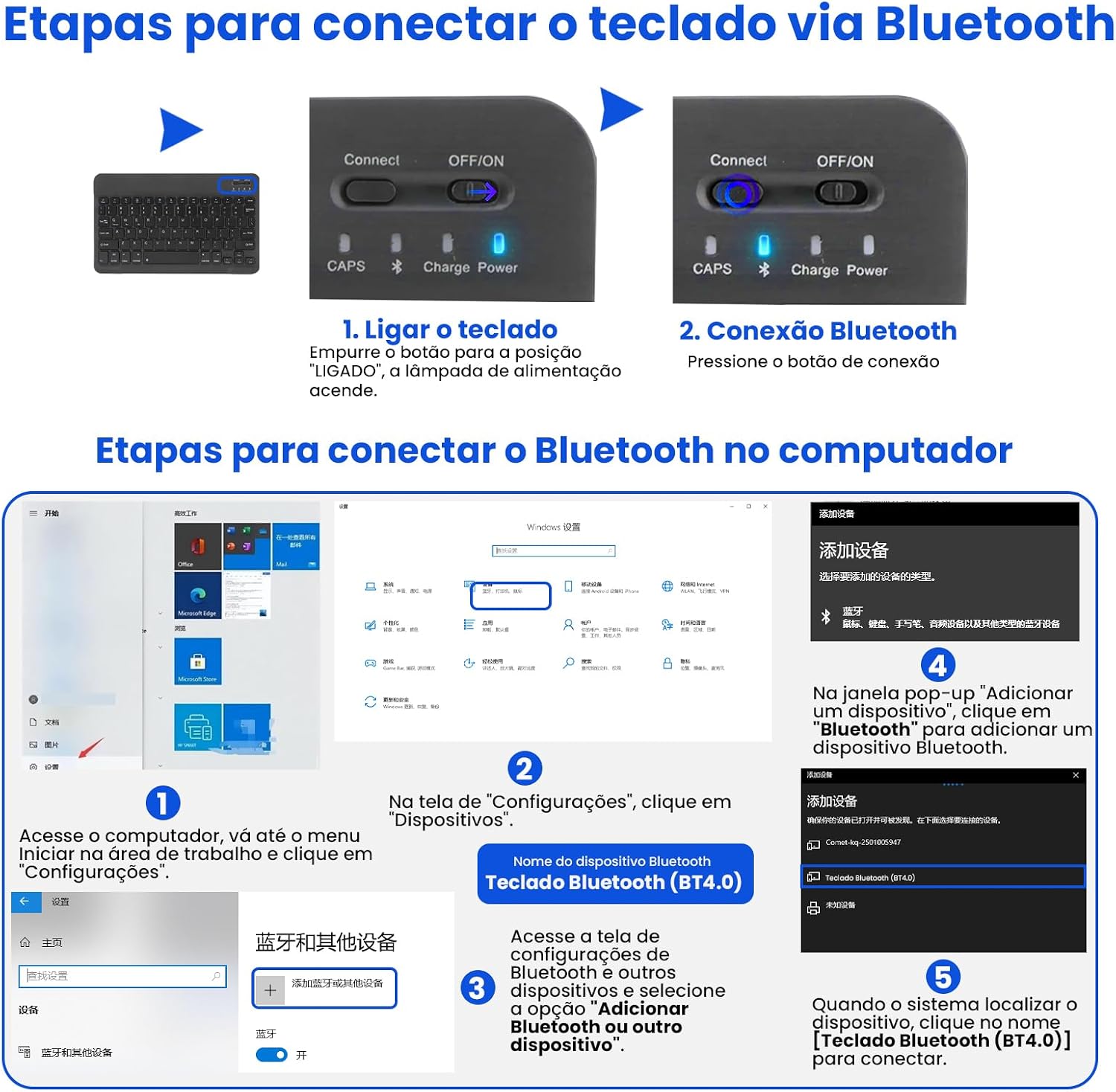 Combo Teclado e Mouse Bluetooth Sem Fio, Ultrafino e Recarregável - Compatível com Tablets Android, iPhone, iPad, Windows Surface e Mais (Preto)