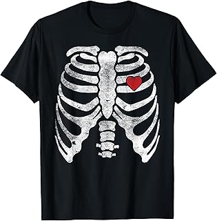 Heart Rib Cage X-Ray Adult Kids Funny Halloween Skeleton T-Shirt
