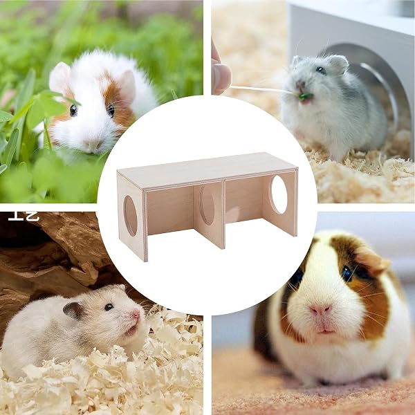 Hamster Multi-Chamber House | 2-Chamber Wooden Hamster Habitat, Exercise & Play House For Small Animals, Multi-Room, Decorative Balcony Or Indoor Small Pet Home - 5