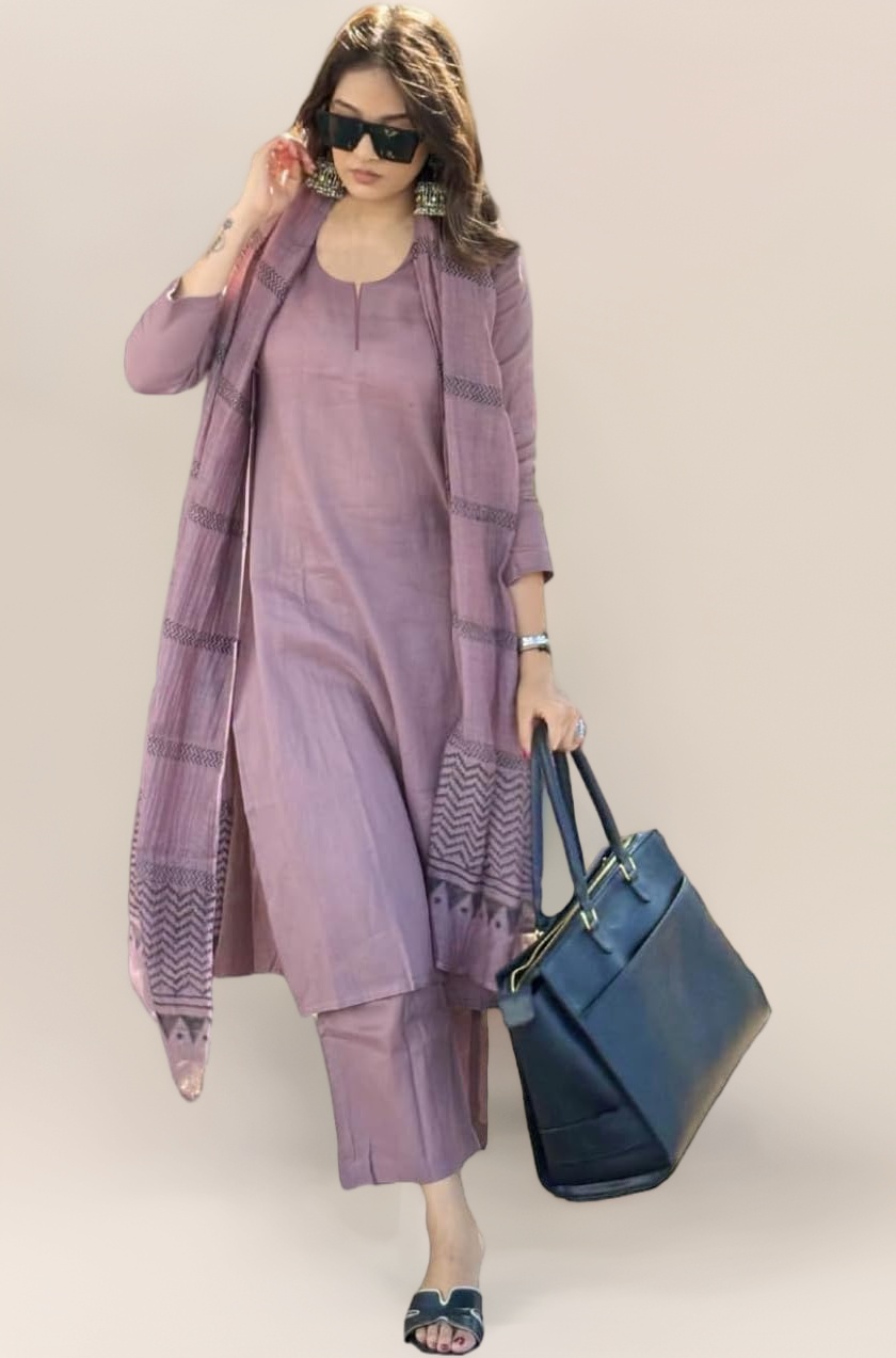 GoSriKi Women's Rayon Blend Solid Straight Kurta with Pant & Dupatta