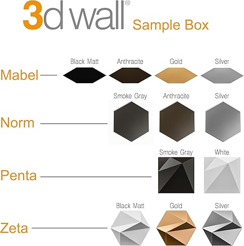 Miniatura 2 de Caja de muestras de sistemas de paneles de pared 3D, 4 azulejos Mabel, 3 Norm, 2 Penta, 3 modelos Zeta (todos los modelos)