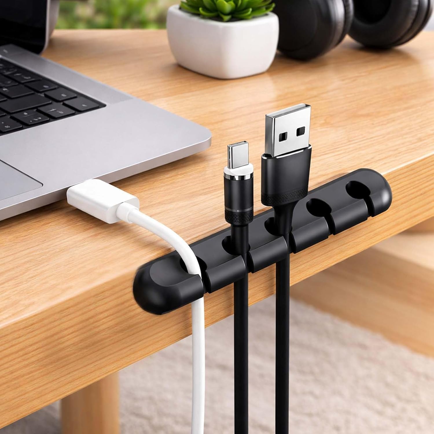 Pack of 8 Cable Holder, Cable Clips, 5-Slot Silicone Cable Management Set, Self-Adhesive for Desk, Computer, PC, USB Charging Cable, Home, Office