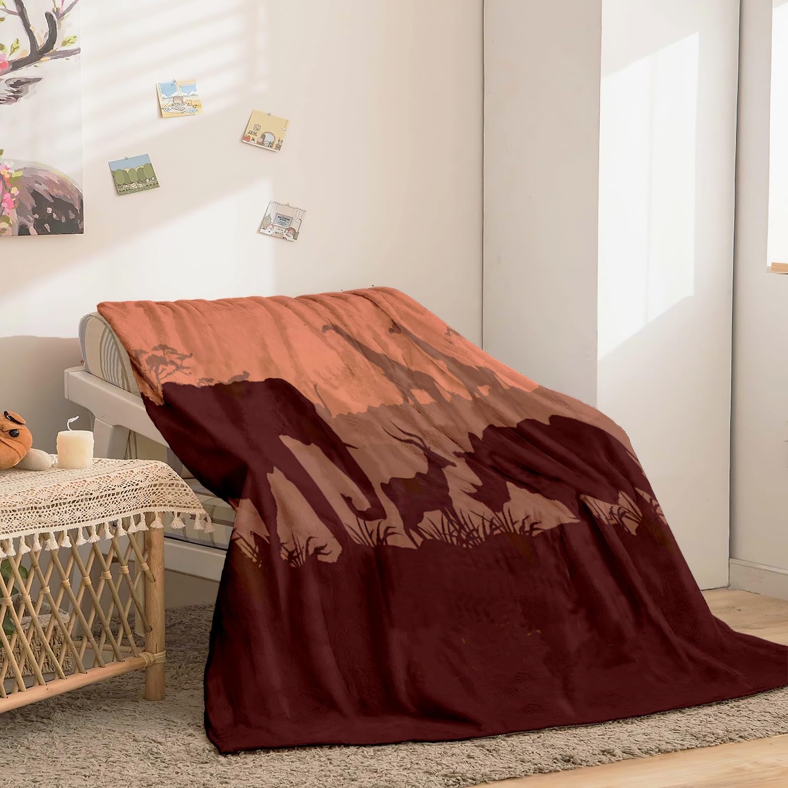 Couverture Polaire Légère Motif Animaux Safari - Flanelle Douce Pour Enfant - 127 X 152,4 Cm - Idéale Pour Canapé, Lit, Voyage