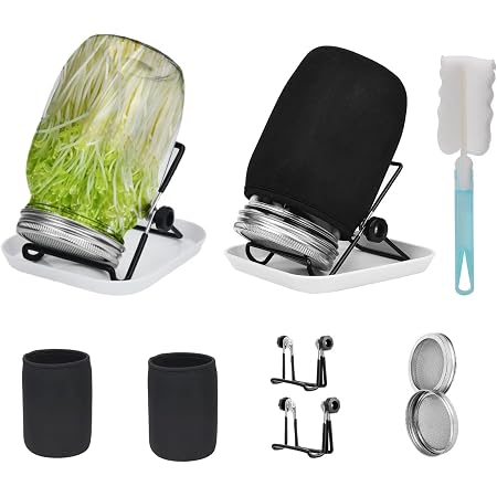 8 Pack Mason Jar Sprouting Lids Kit For Wide Mouth Jars - Includes Cleaning Brushes For Broccoli, Alfalfa & Bean Sprouts