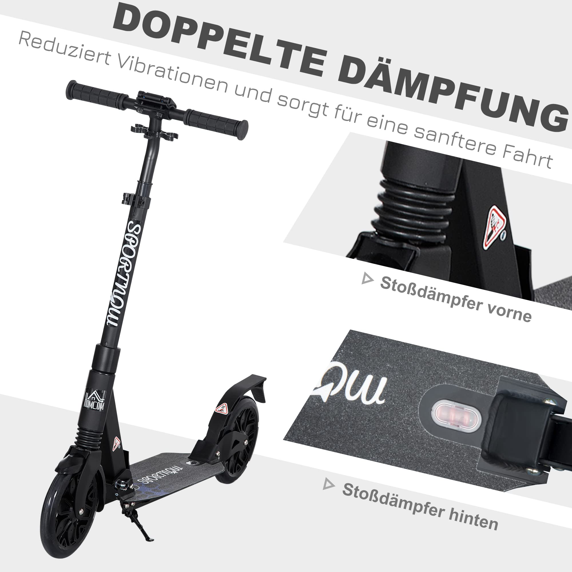 HOMCOM Tretroller Für Erwachsene – Klappbar, 2 Räder, Doppelbremse, Bis 100 Kg