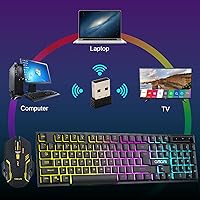 Vista 6 de Teclado inalámbrico y mouse para videojuegos, batería recargable con retroiluminación RGB, combo de jugador, sensación mecánica, anti-fantasma